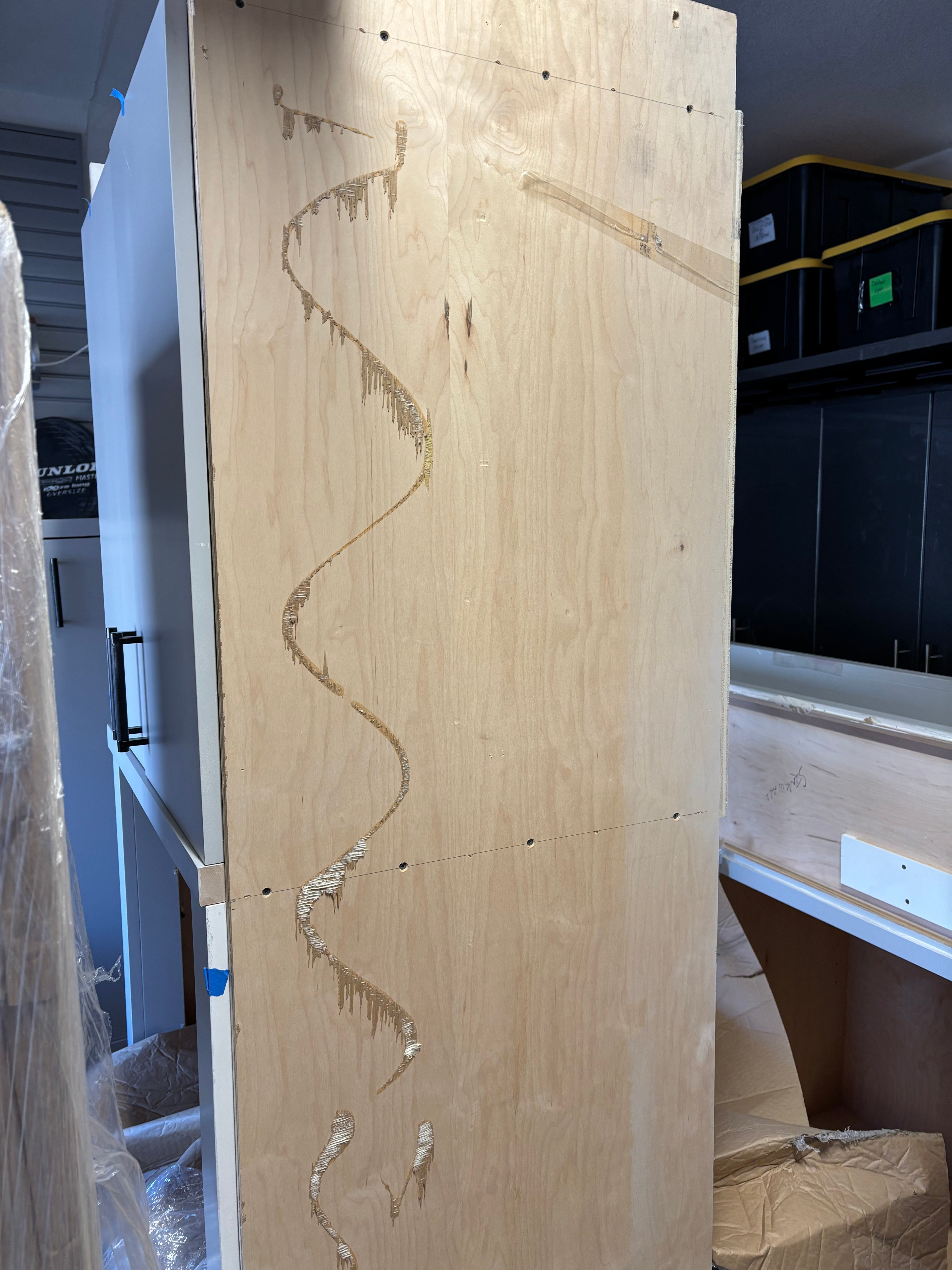 Custom Modern Light Grey Pantry with White Stone Countertops and Stainless Steel Sink