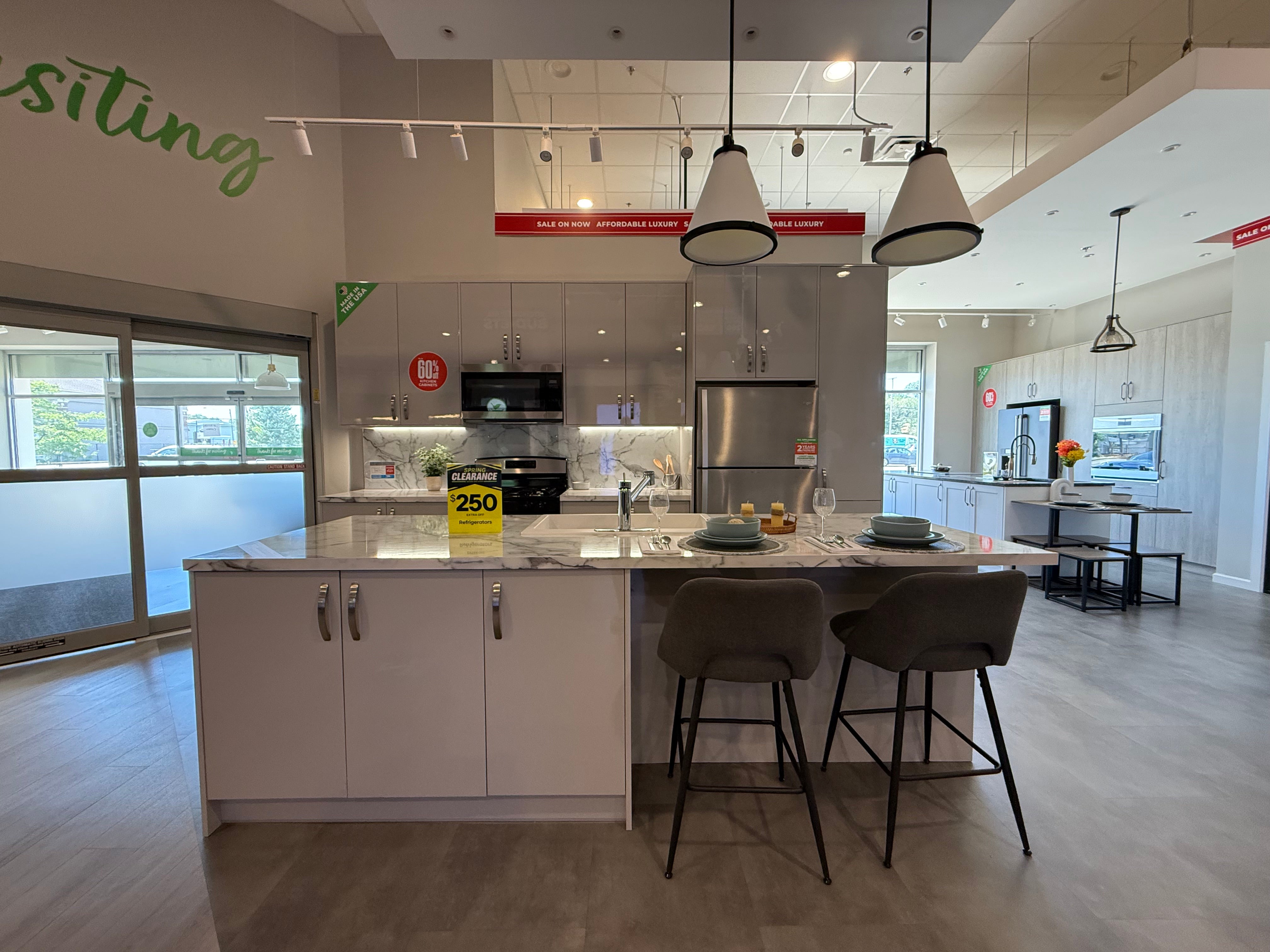 Wren Autograph Pebble Gray Gloss Kitchen with Island