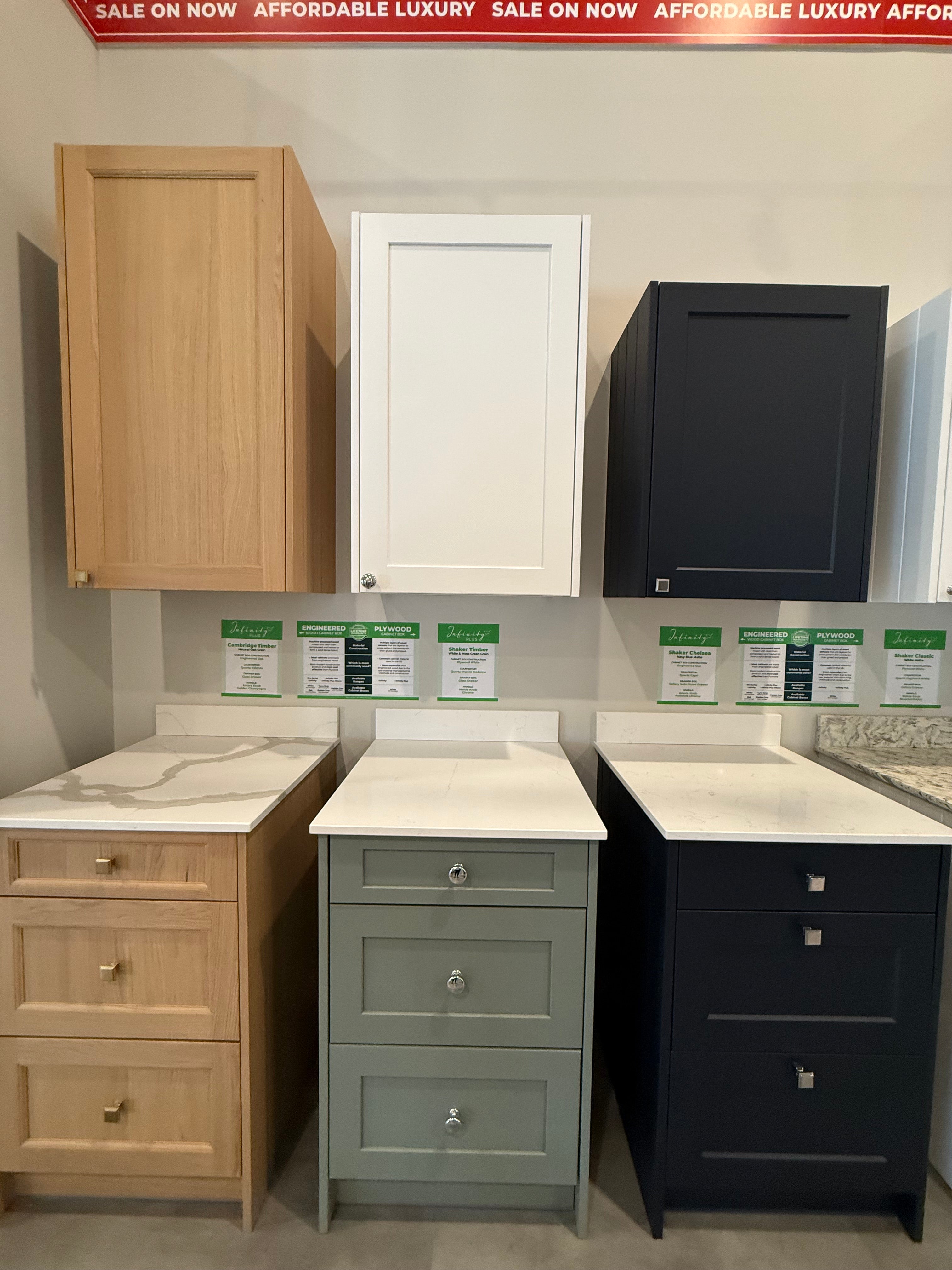 Shaker Timber White & Moss Green Cabinets with Top