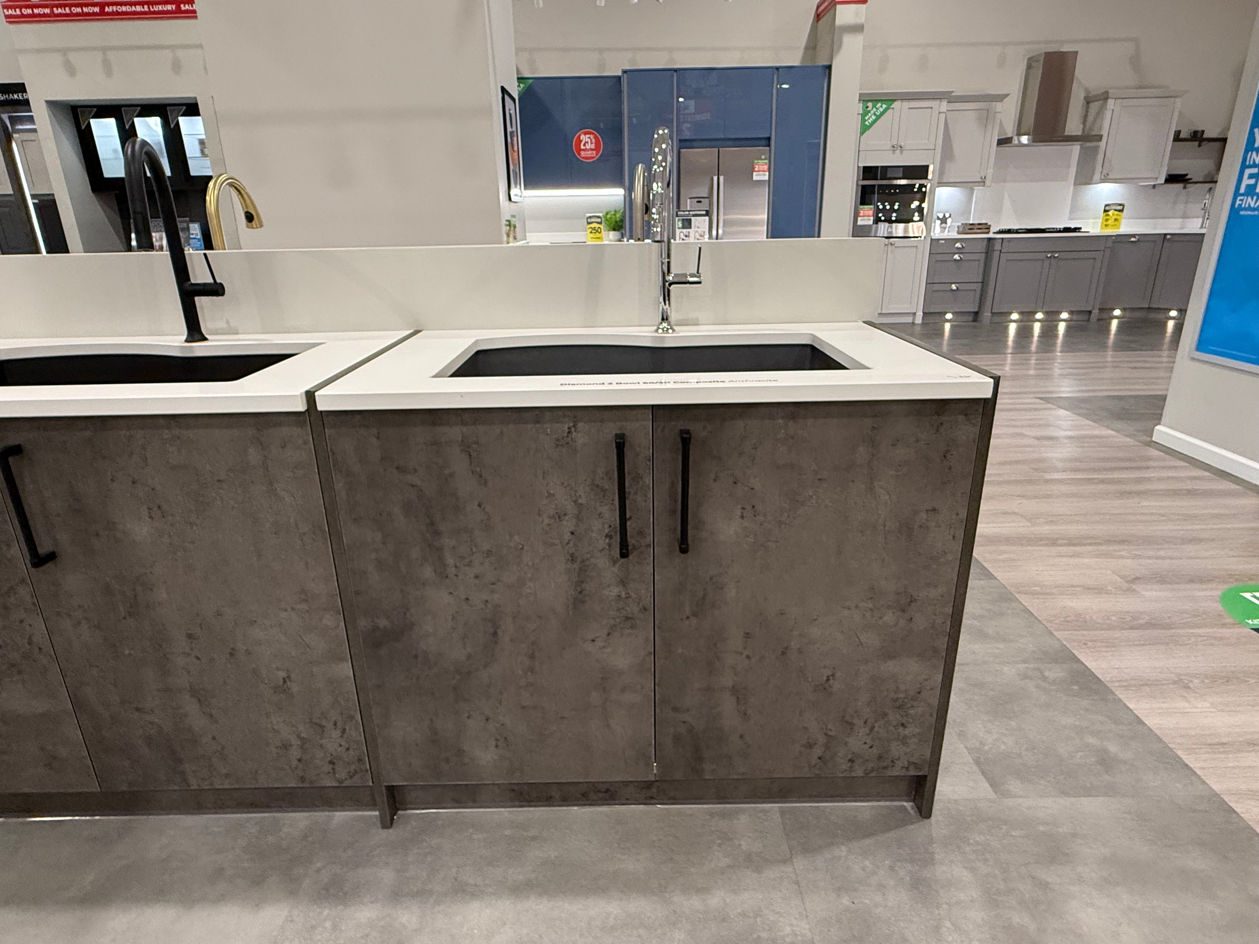 Double Basin Black Sink & Polished Chrome Faucet with Cabinet