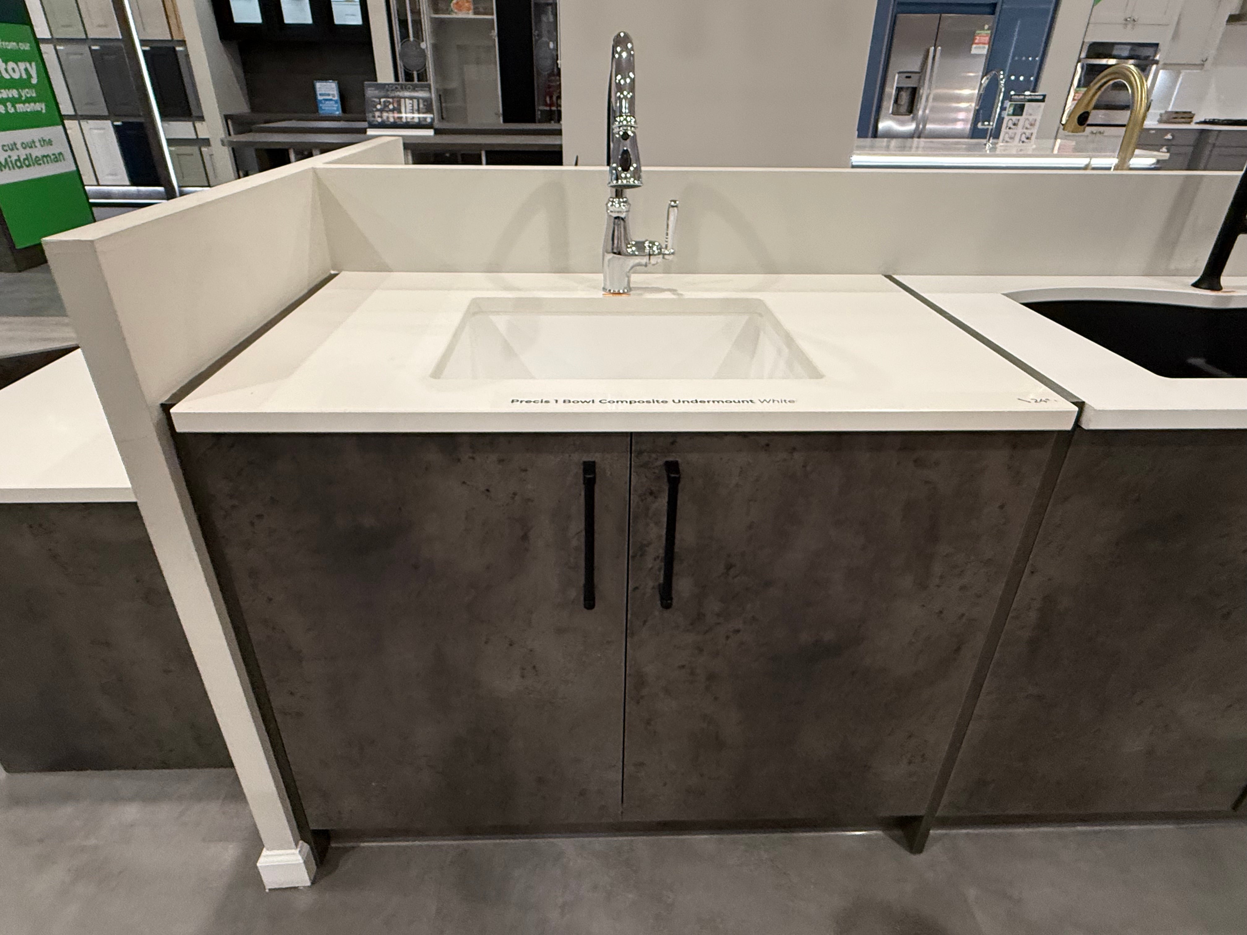 Single Basin White Sink & Polished Chrome Faucet with Cabinet