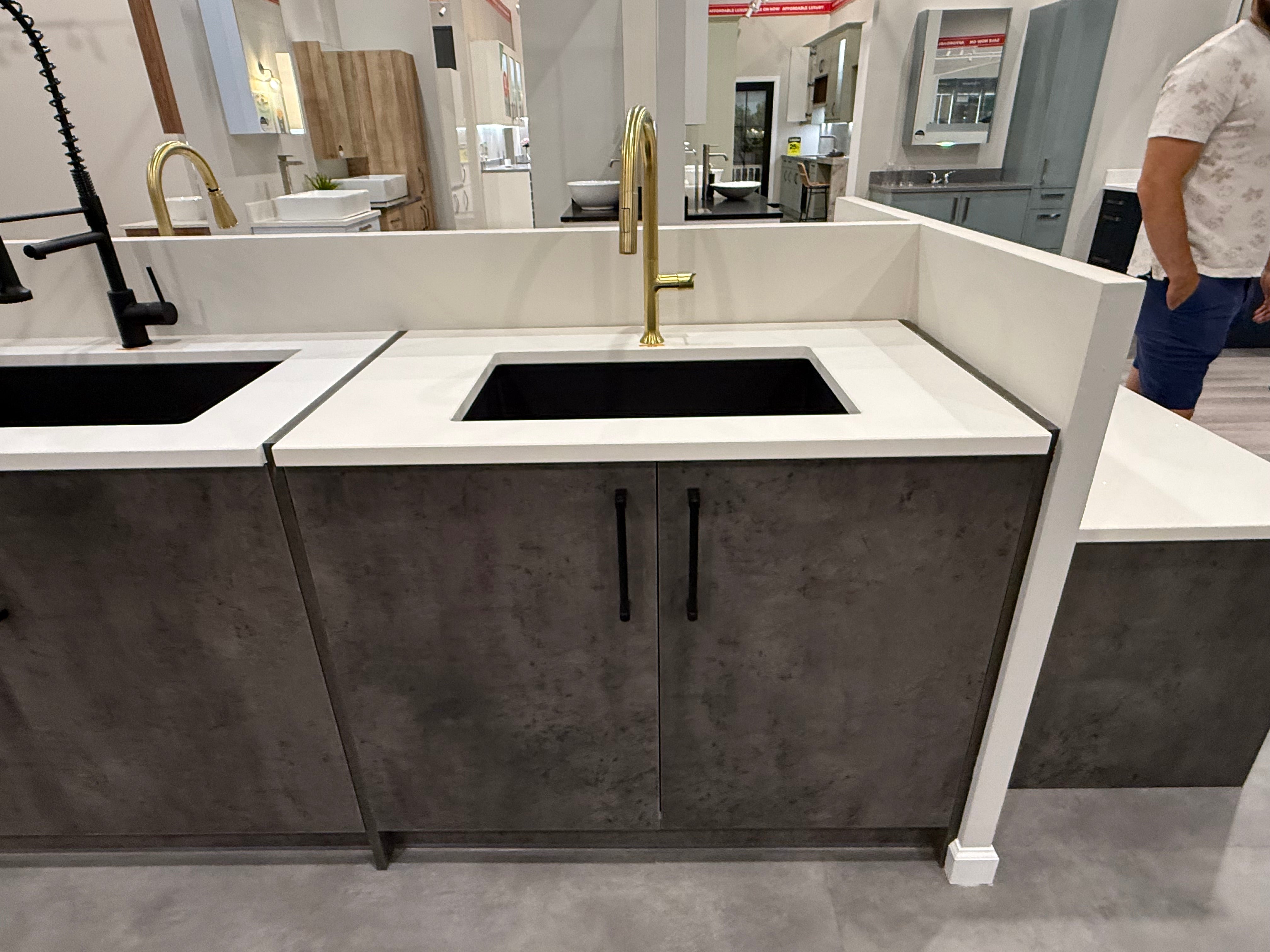Single Basin Black Sink & Gold Faucet with Cabinet