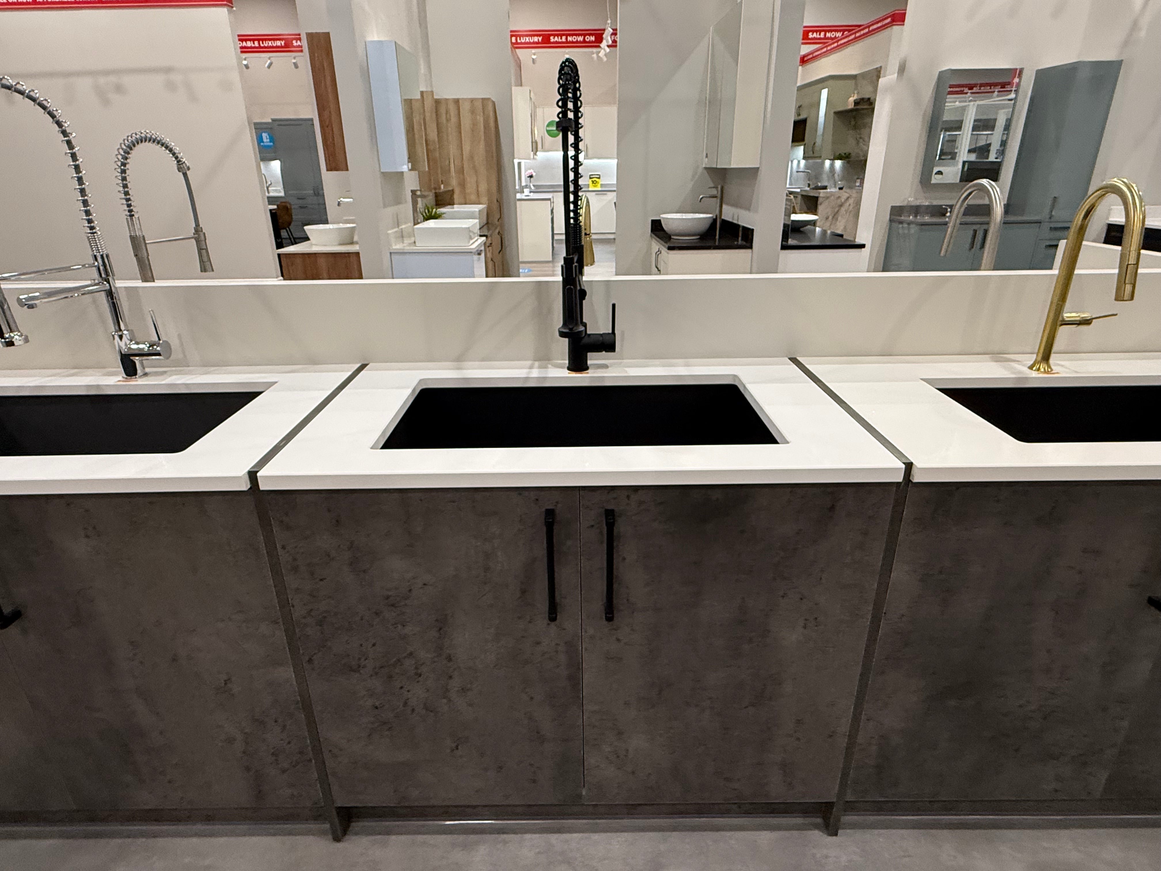 Single Basin Black Sink & Black Faucet with Cabinet