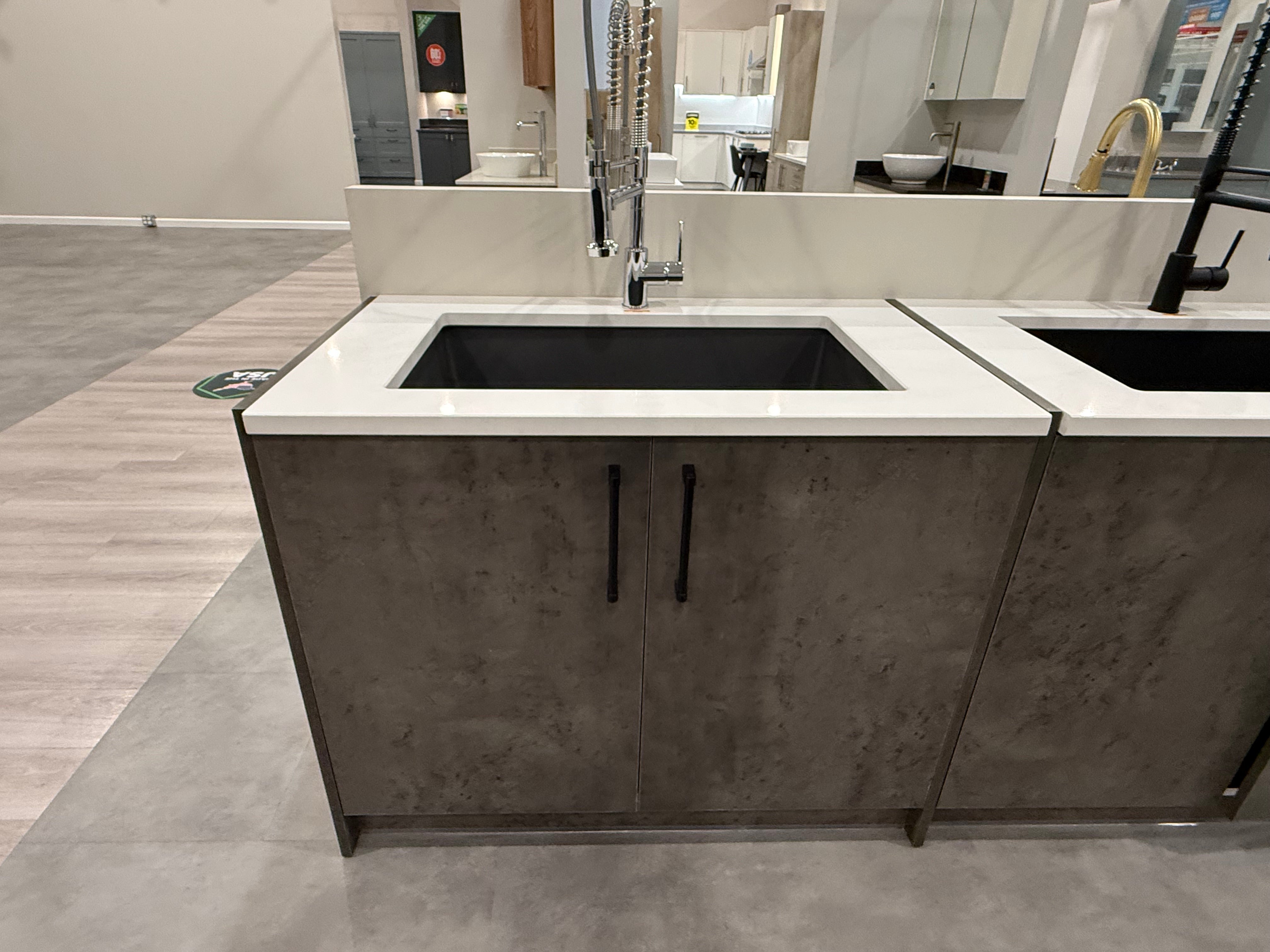 Single Basin Black Sink & Polished Chrome Faucet with Cabinet
