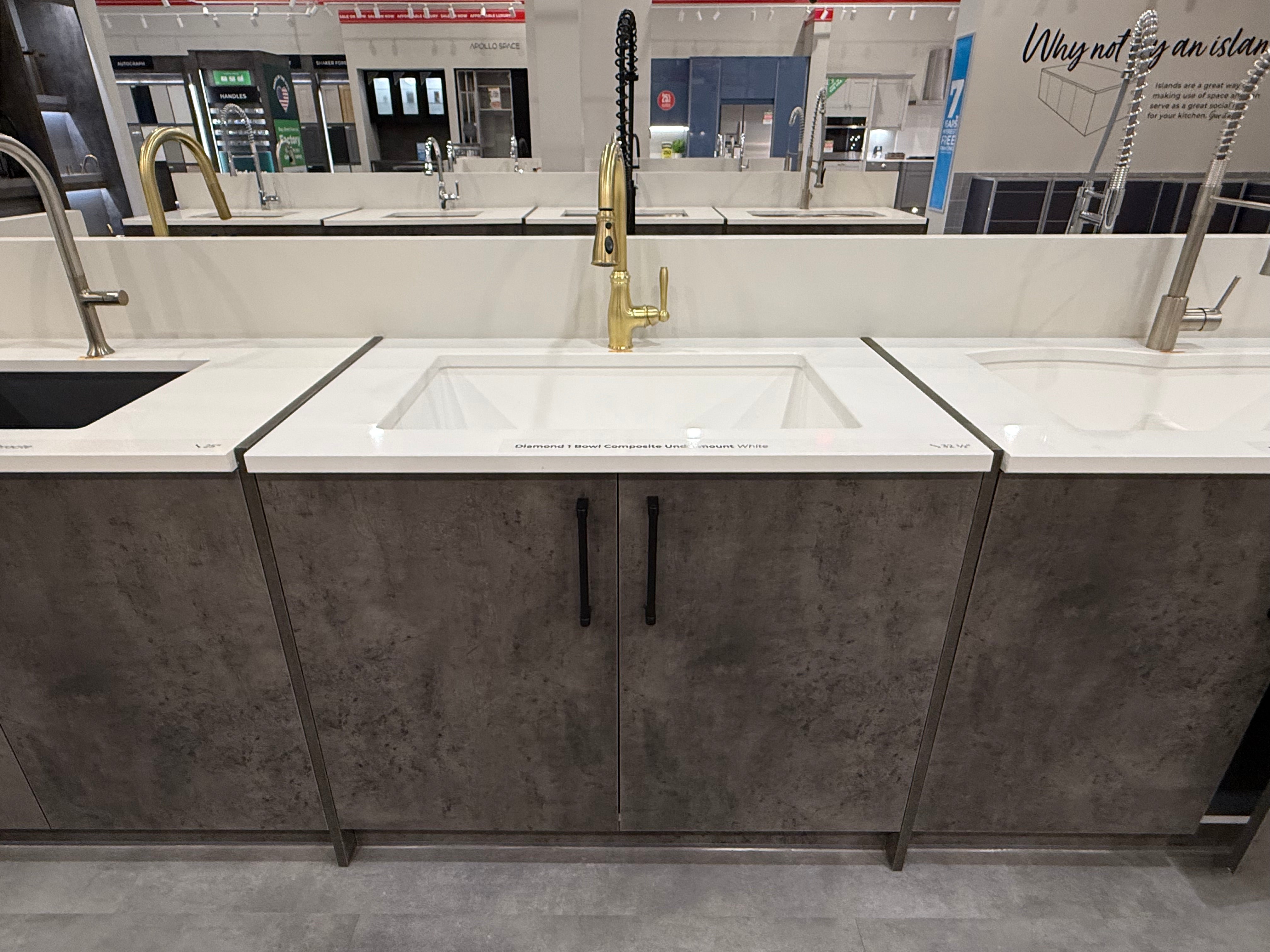 Single Basin White Sink & Gold Faucet with Cabinet