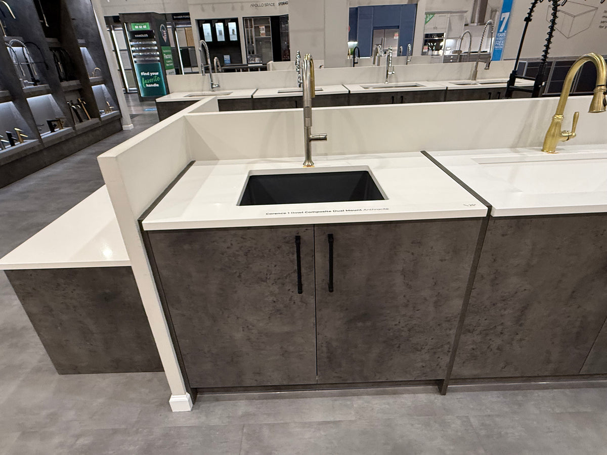 Single Basin Black Sink & Brushed Nickel Faucet with Cabinet