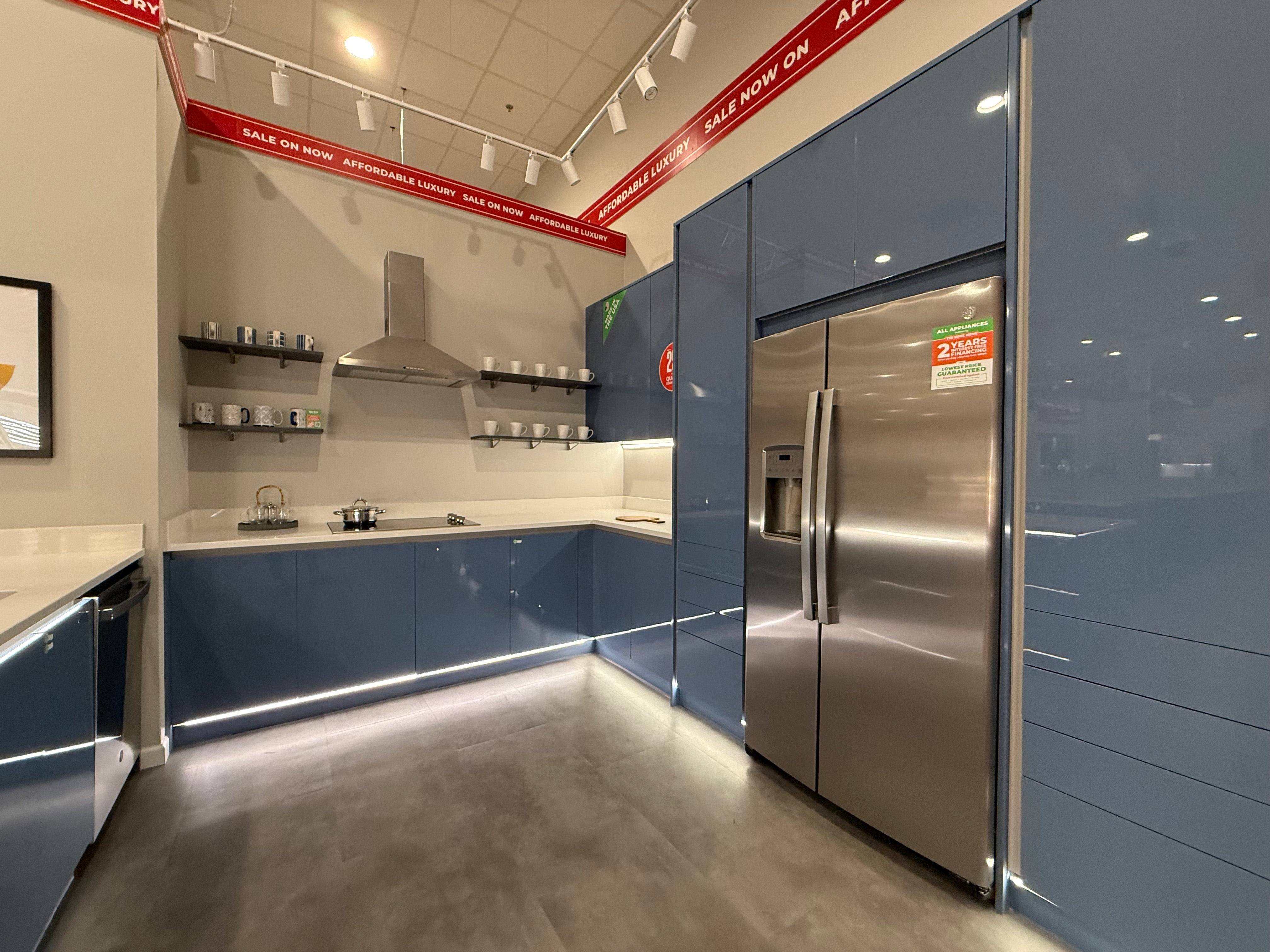 Wren Infinity Plus Blue Gloss Handleless Kitchen