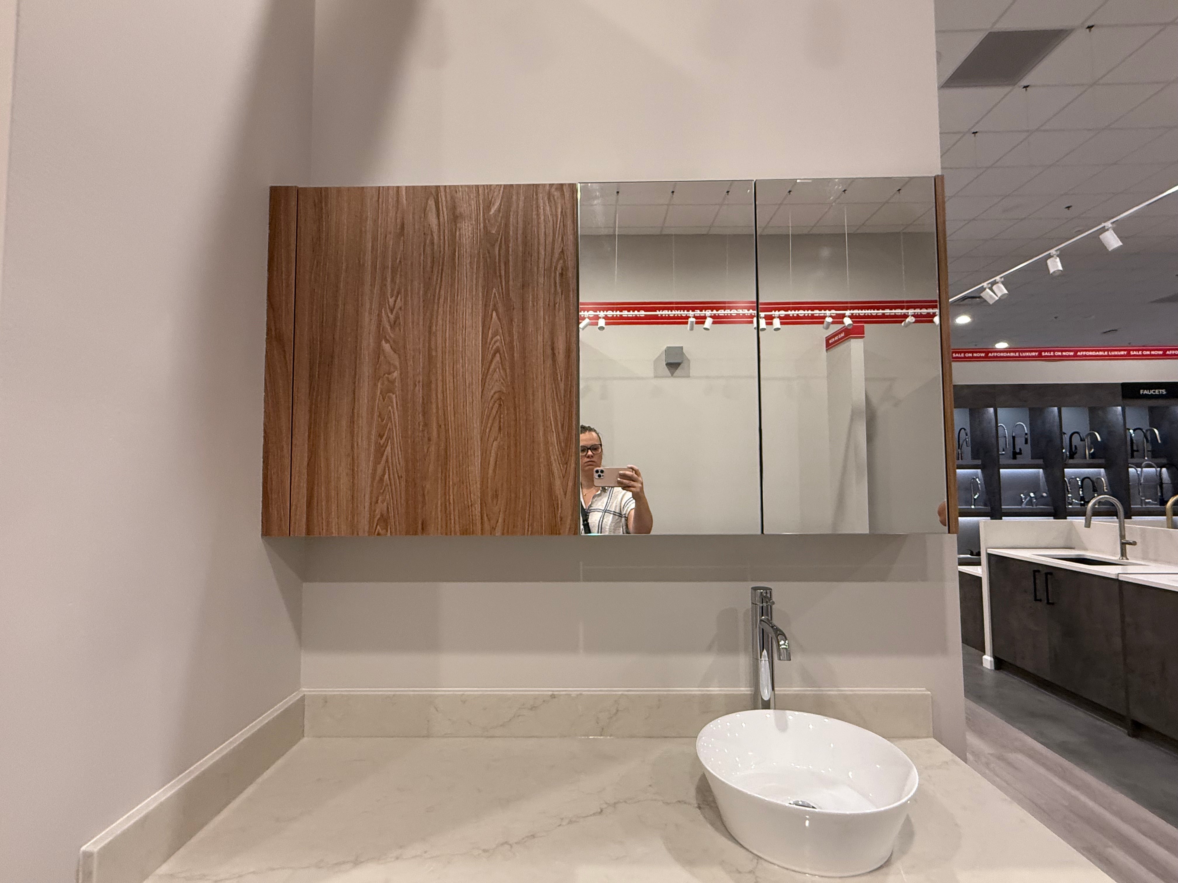 Wren Walnut Handless Slab Single Vanity with Mirror Cabinet
