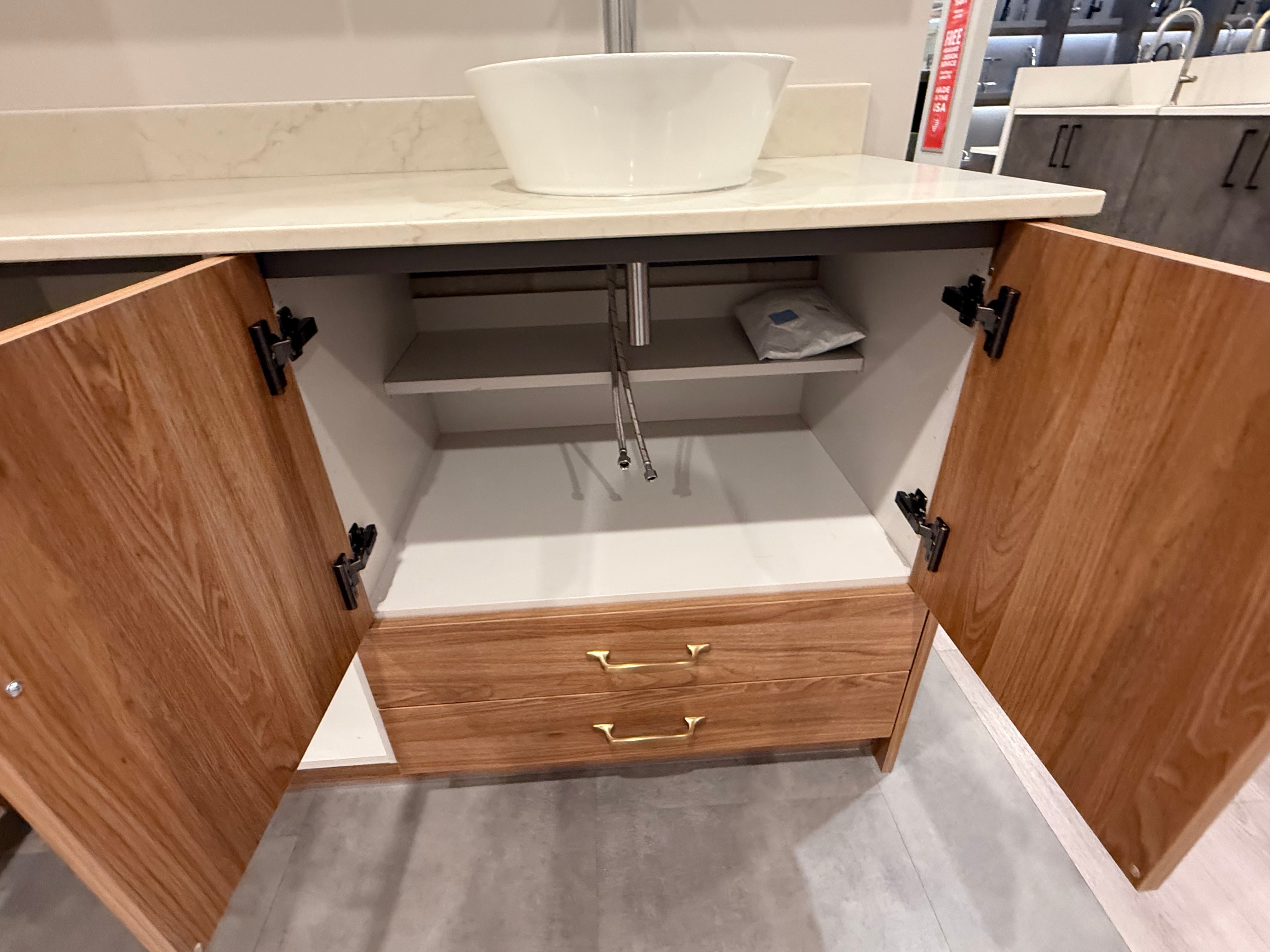 Wren Walnut Handless Slab Single Vanity with Mirror Cabinet