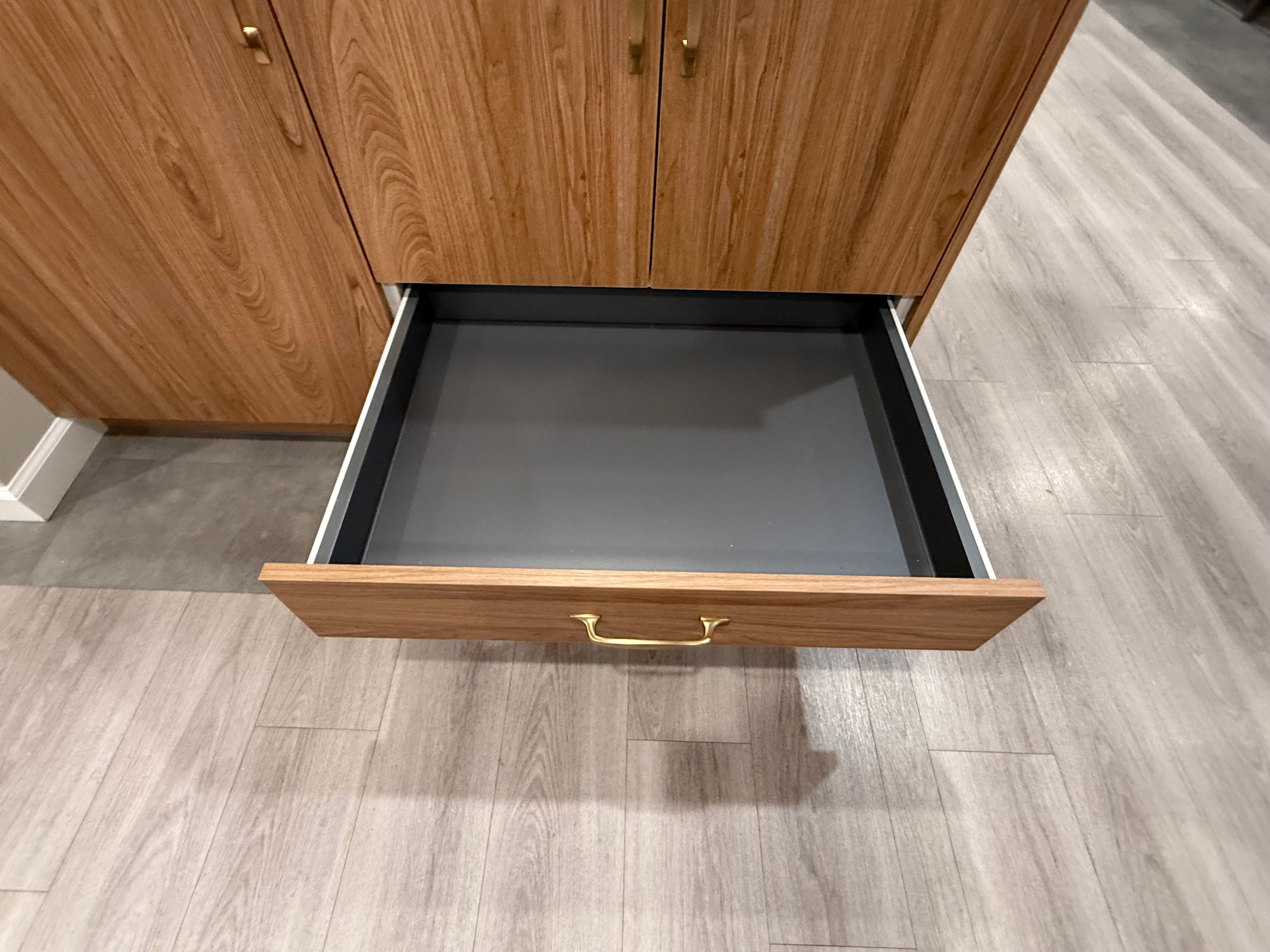 Wren Walnut Handless Slab Single Vanity with Mirror Cabinet