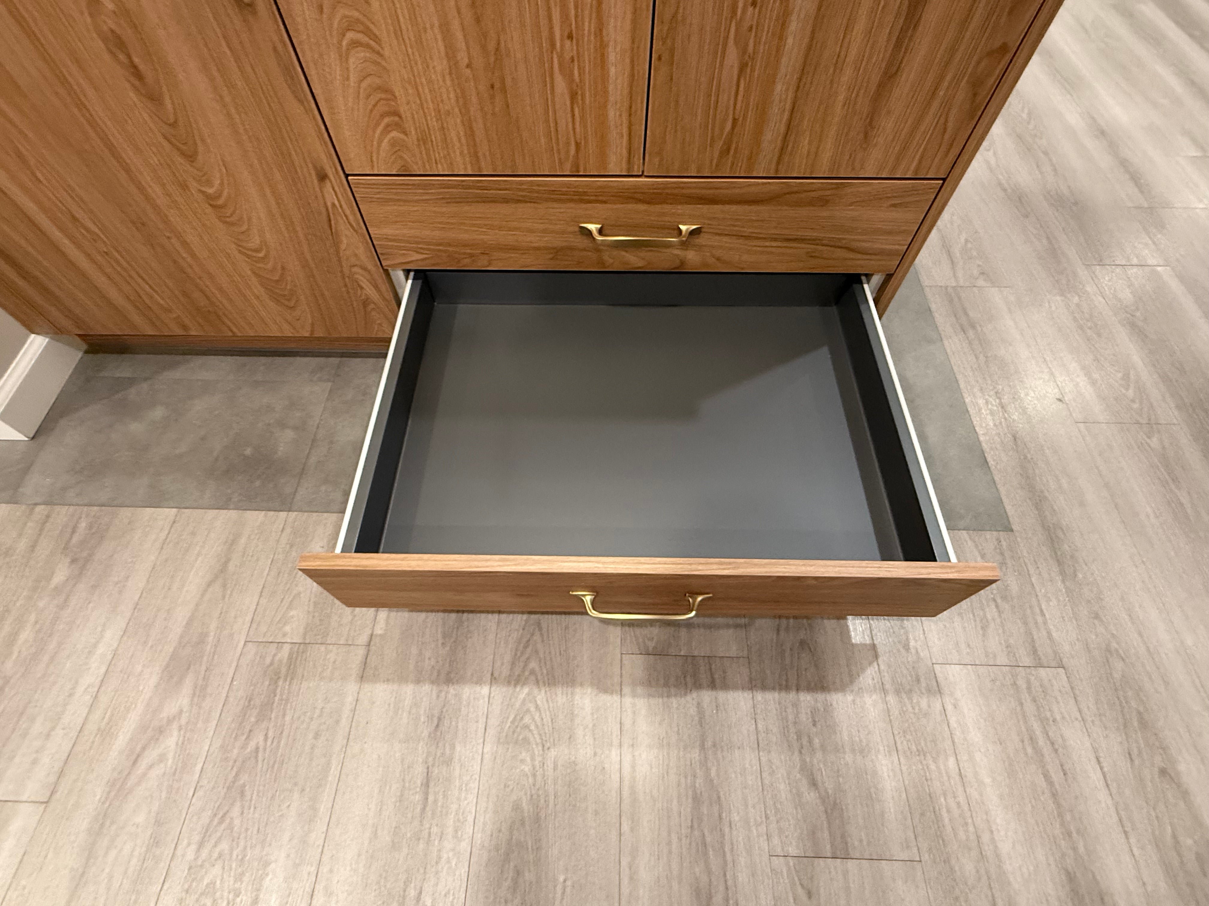 Wren Walnut Handless Slab Single Vanity with Mirror Cabinet