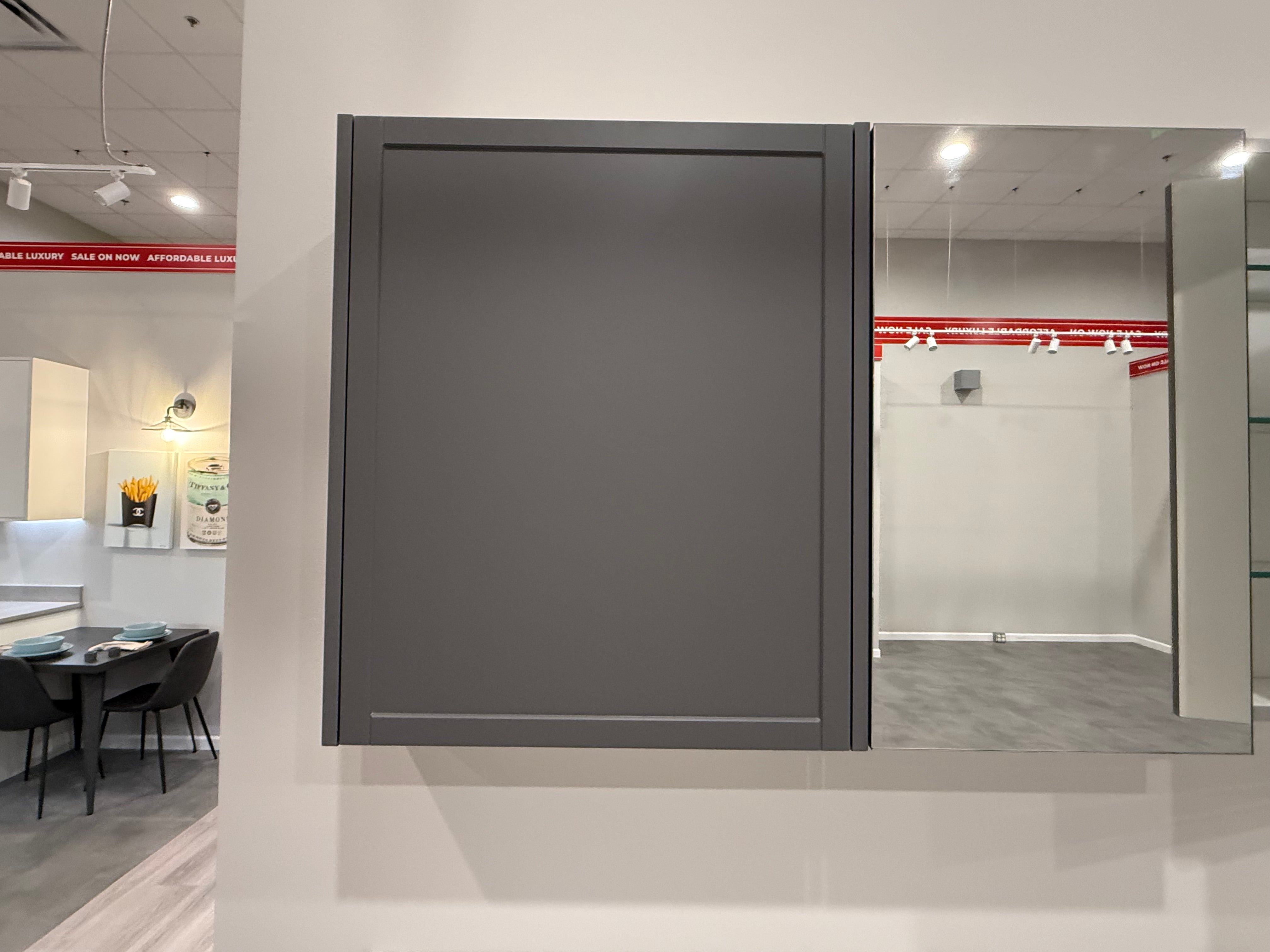 Grey Shaker Single Vanity with Mirror Cabinet