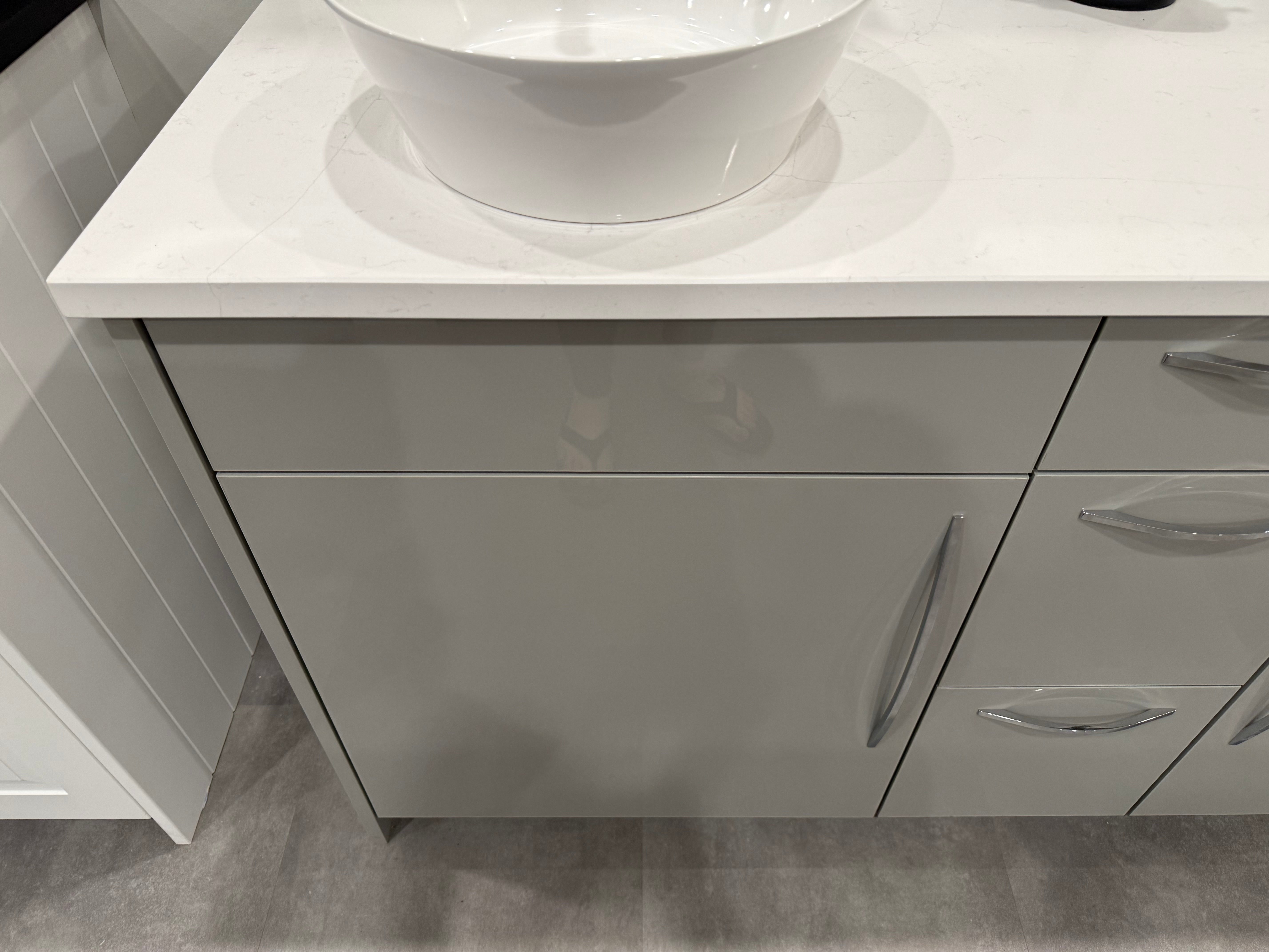 Grey Slab Double Vanity with Two Mirror Cabinets