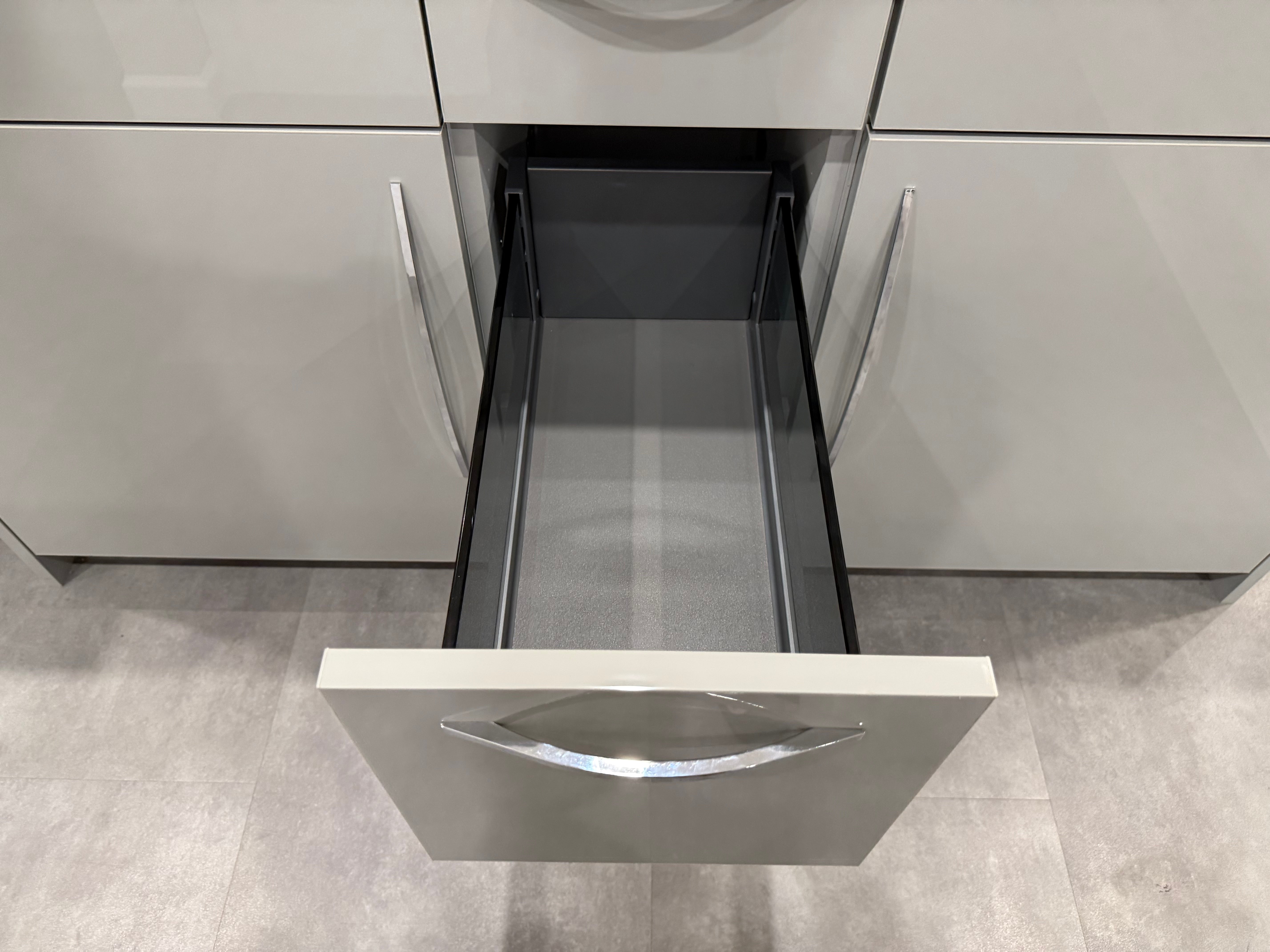 Grey Slab Double Vanity with Two Mirror Cabinets