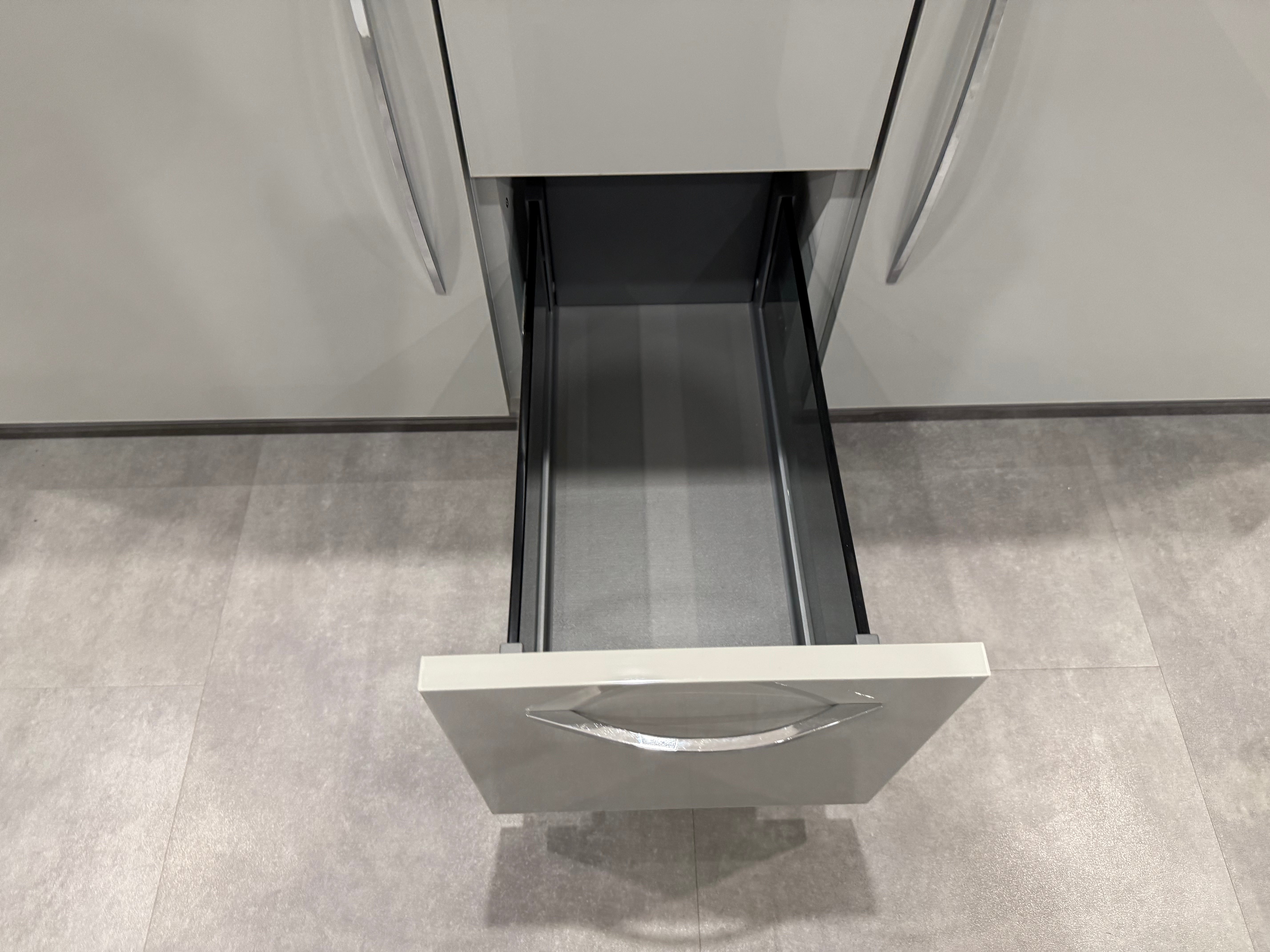 Grey Slab Double Vanity with Two Mirror Cabinets