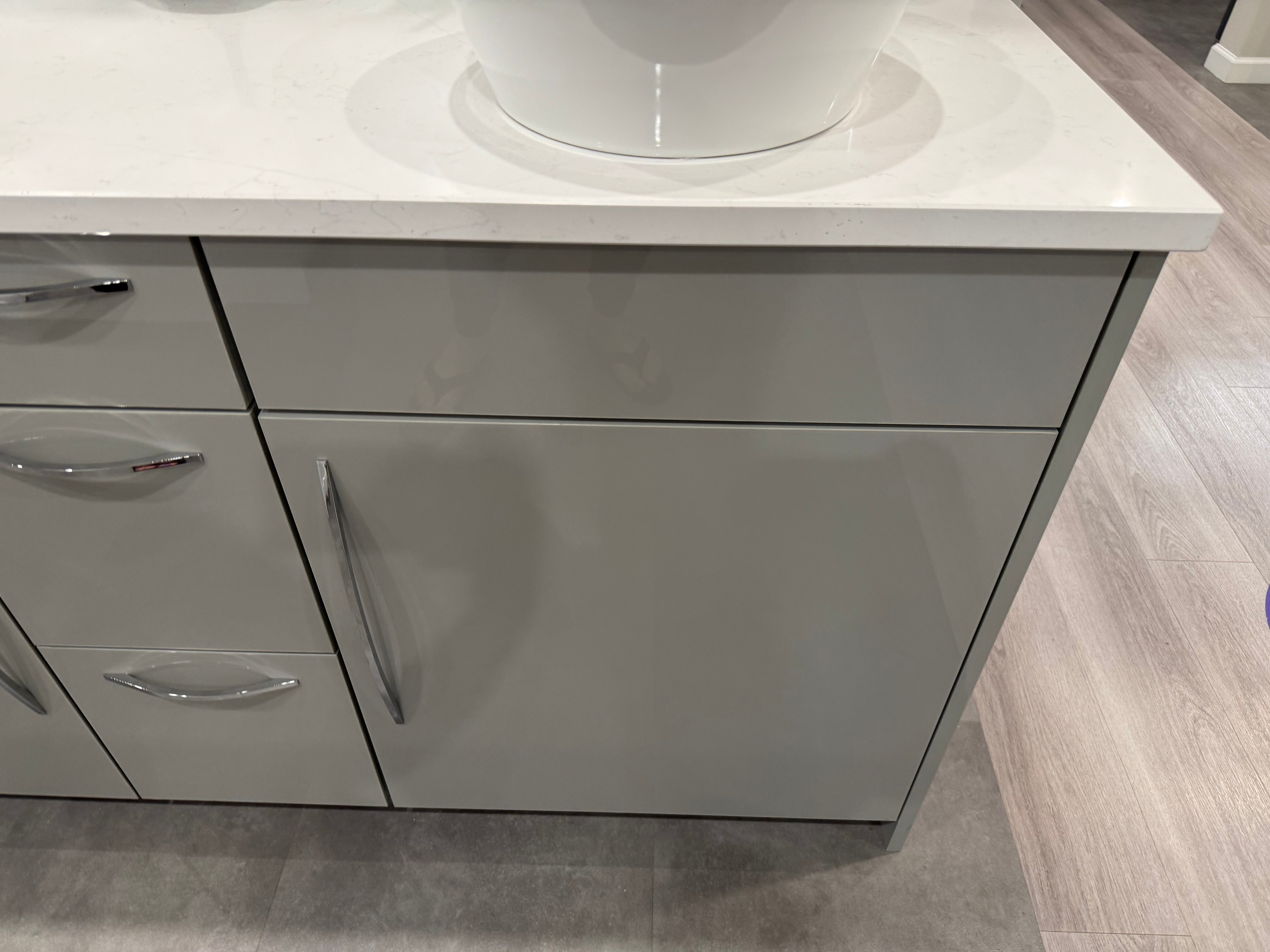 Grey Slab Double Vanity with Two Mirror Cabinets
