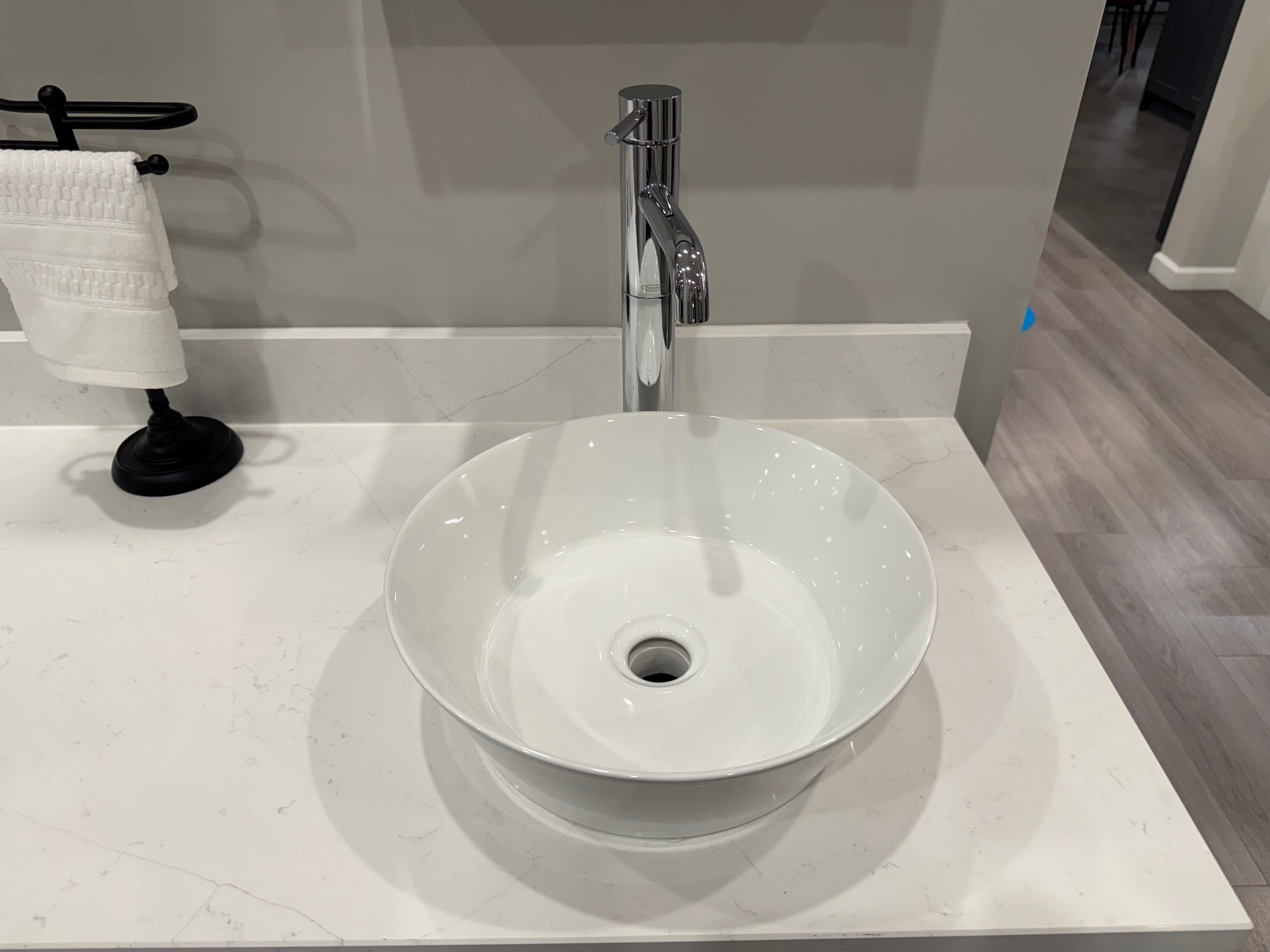 Grey Slab Double Vanity with Two Mirror Cabinets