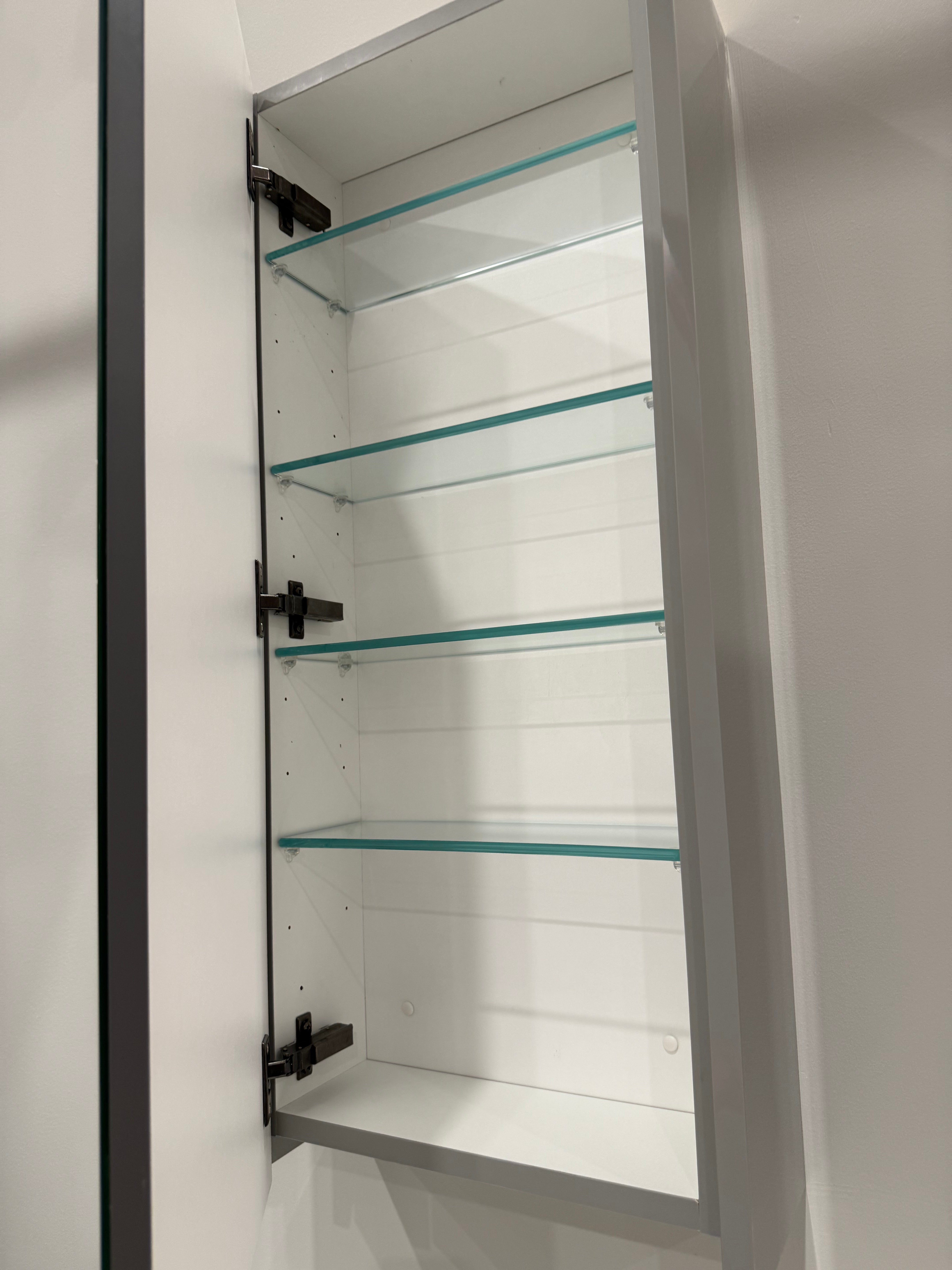 Grey Slab Double Vanity with Two Mirror Cabinets