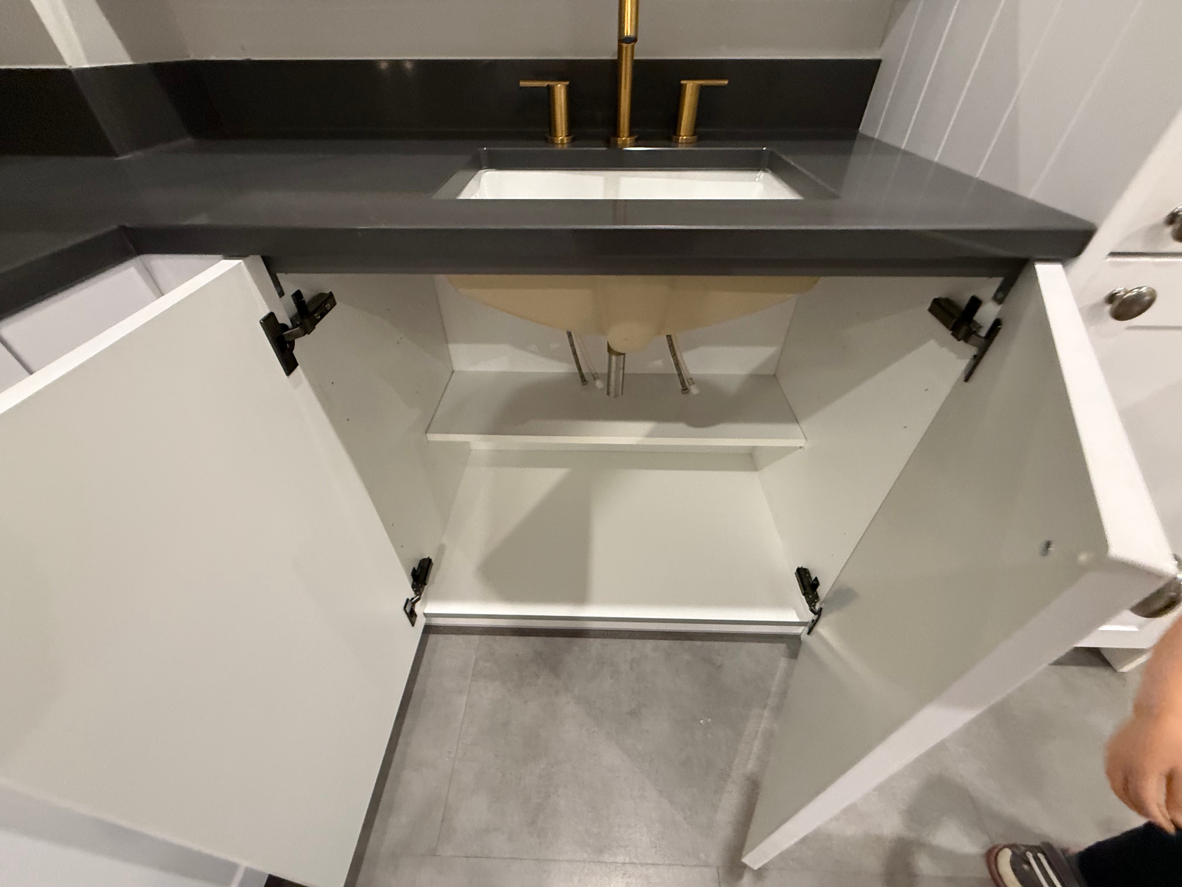 White Shaker Single Corner Vanity with Linen Cabinet
