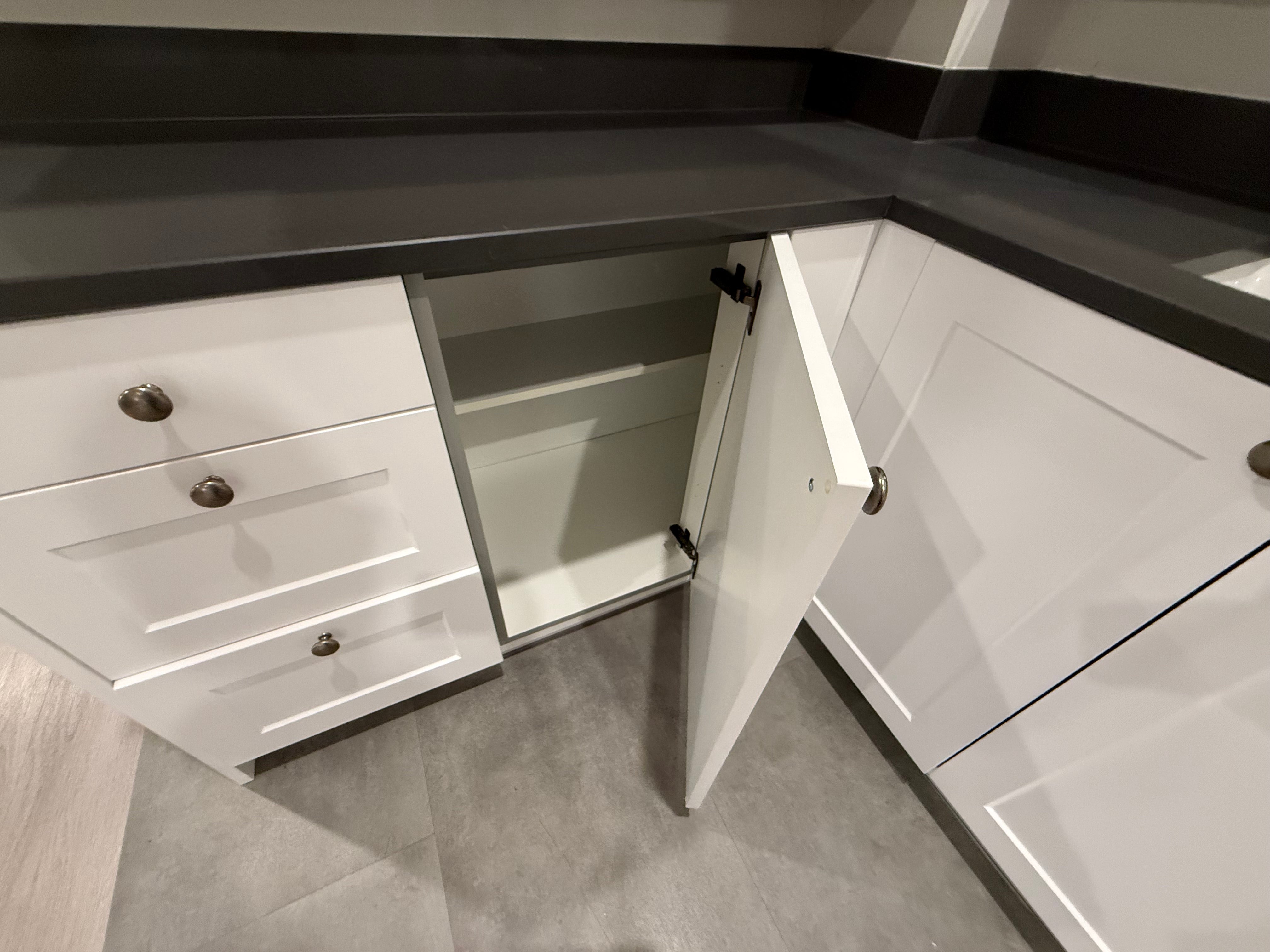 White Shaker Single Corner Vanity with Linen Cabinet