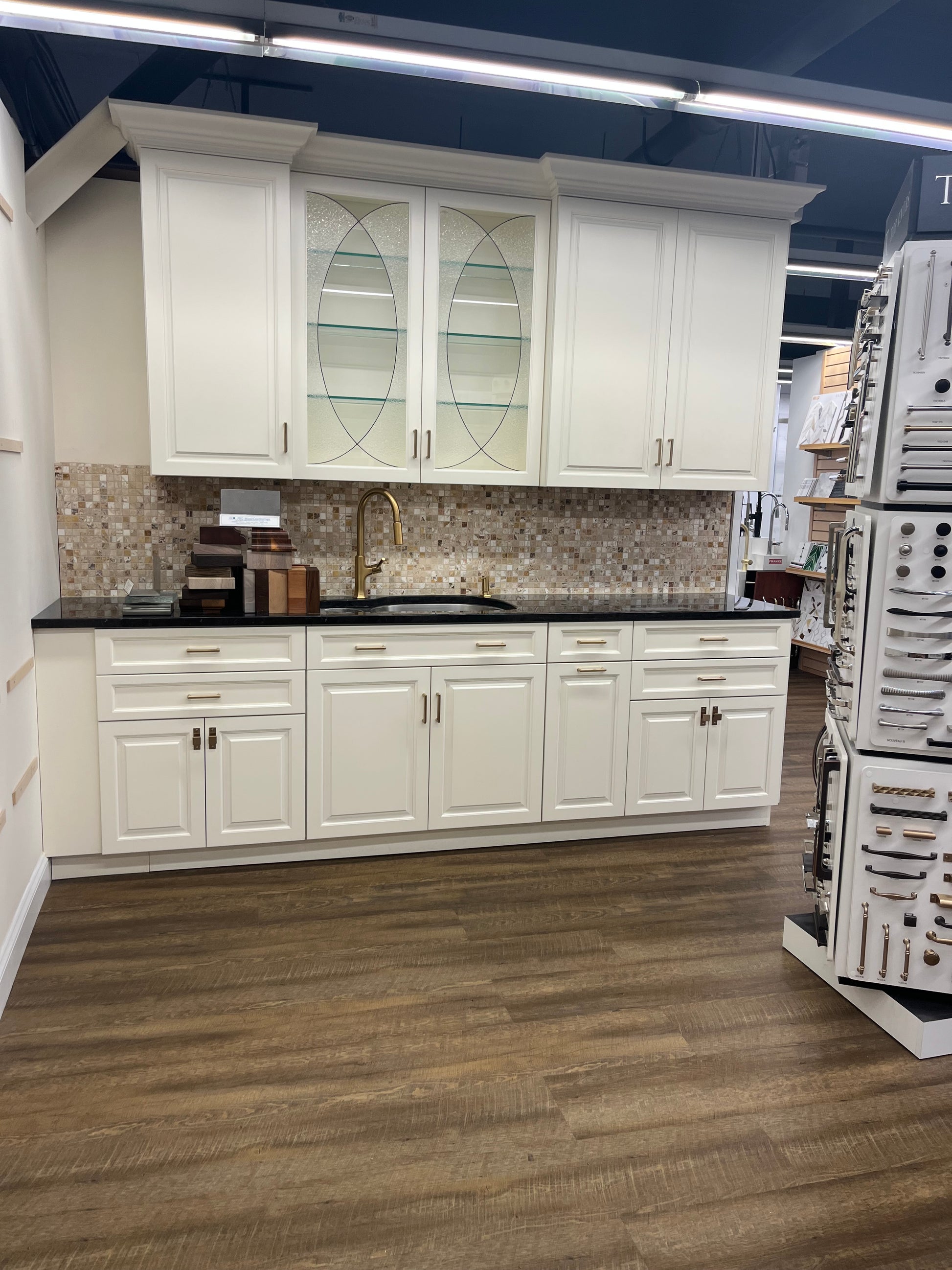 Plain & Fancy Buttercream Pantry Wall with Sink and Faucet