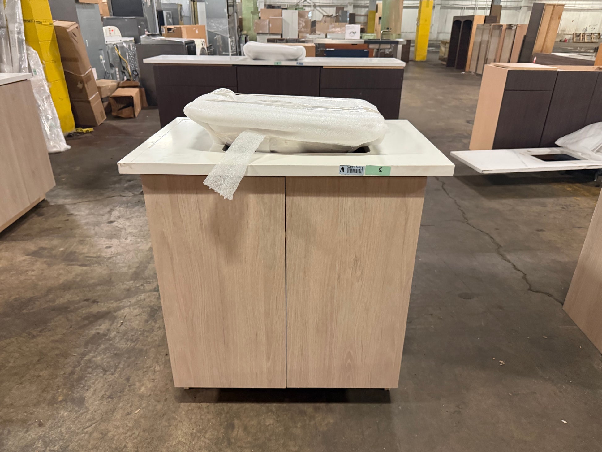 Second view of Cabico custom 30 in single vanity with natural wood texture