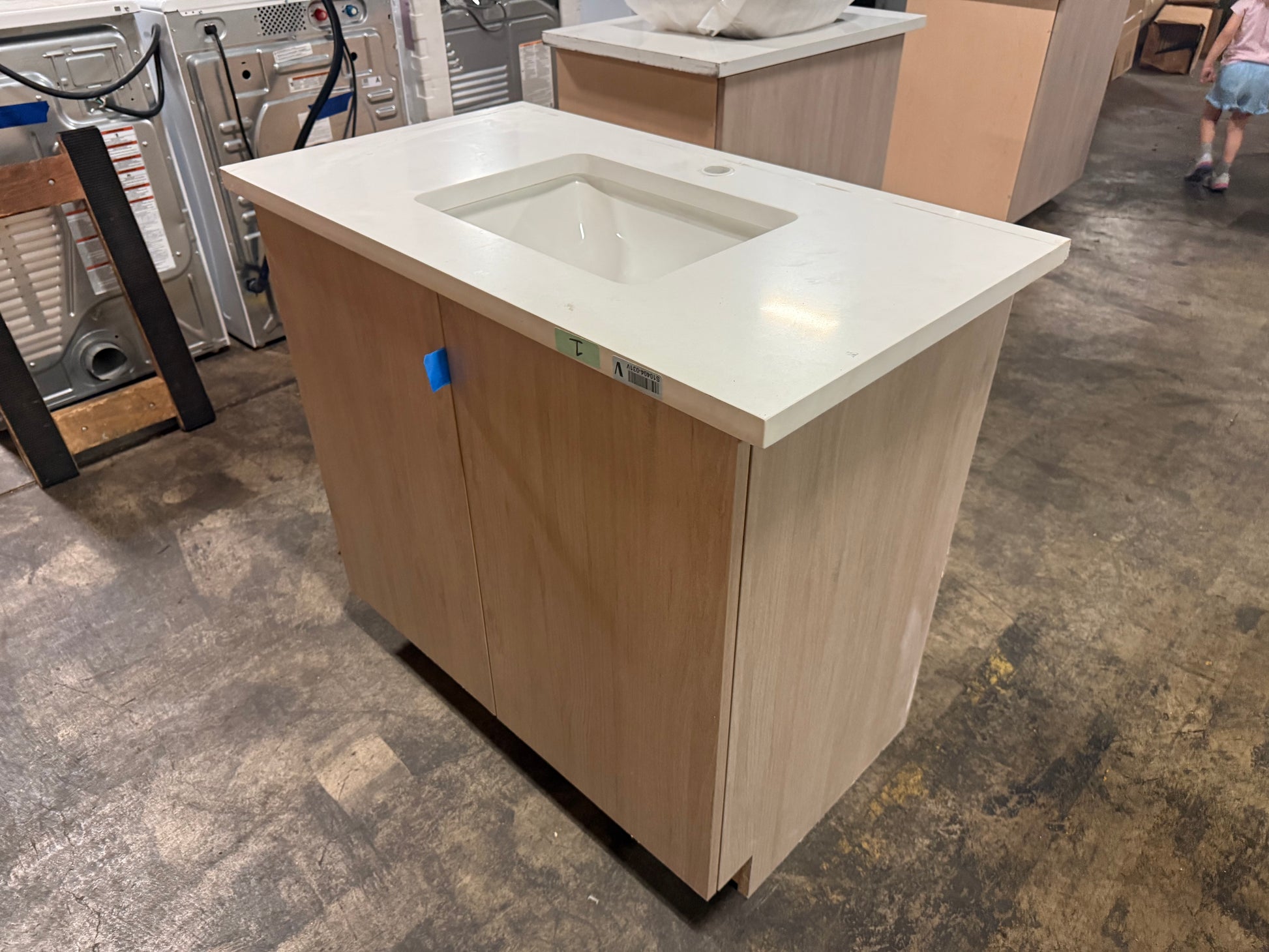 Cabico 36 inch sandy oak wood grain laminate bathroom vanity base cabinet