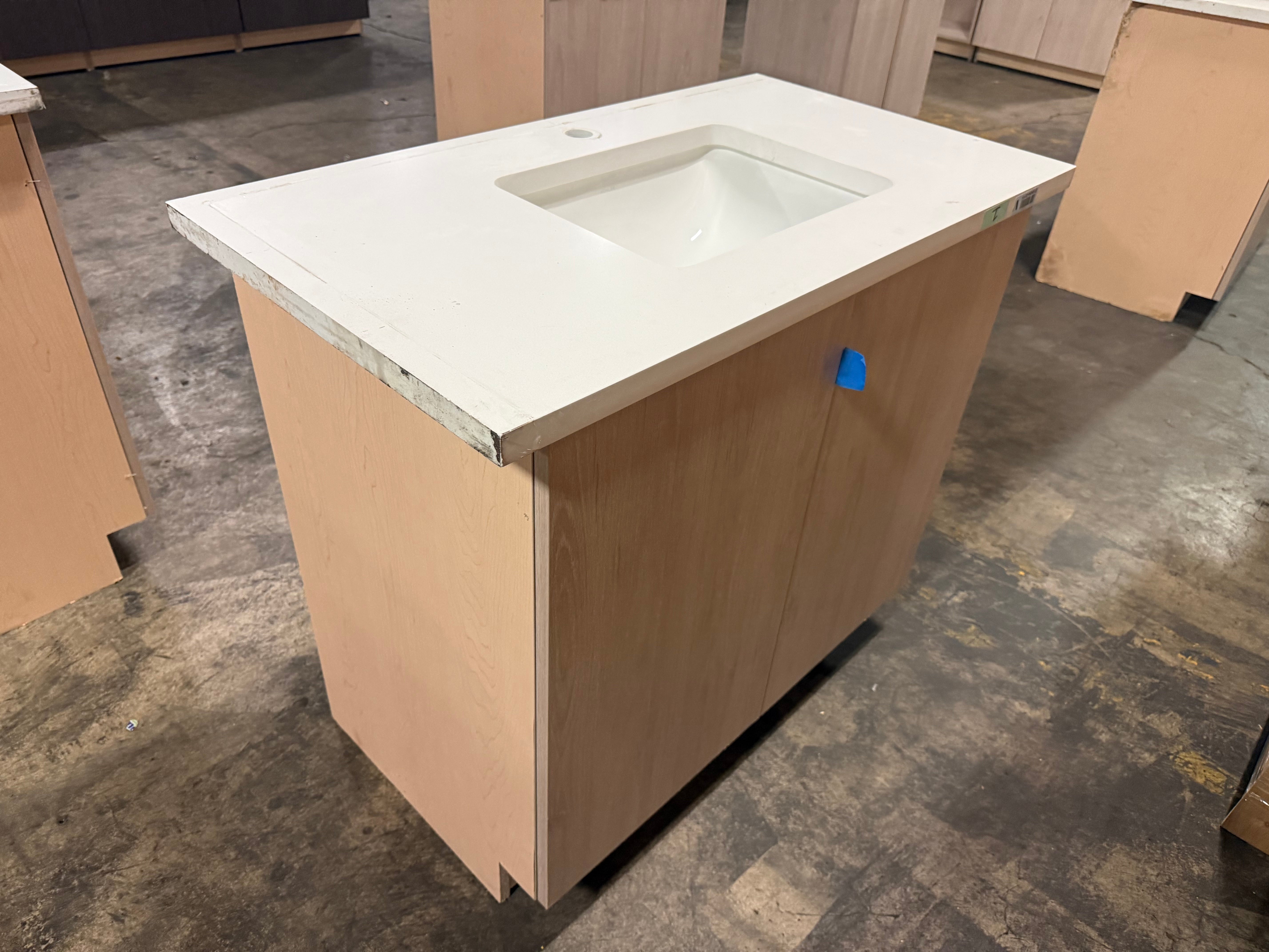 Custom transitional 36 in single bathroom vanity with natural wood texture