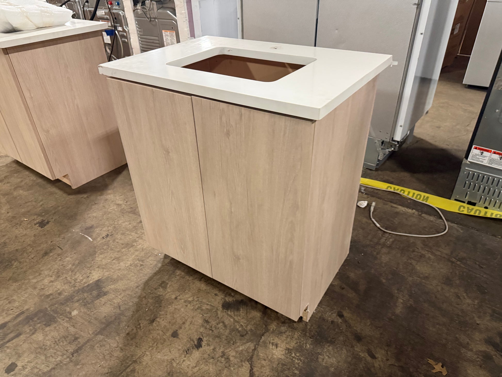 Custom transitional single bathroom vanity with organic wood texture by Cabico