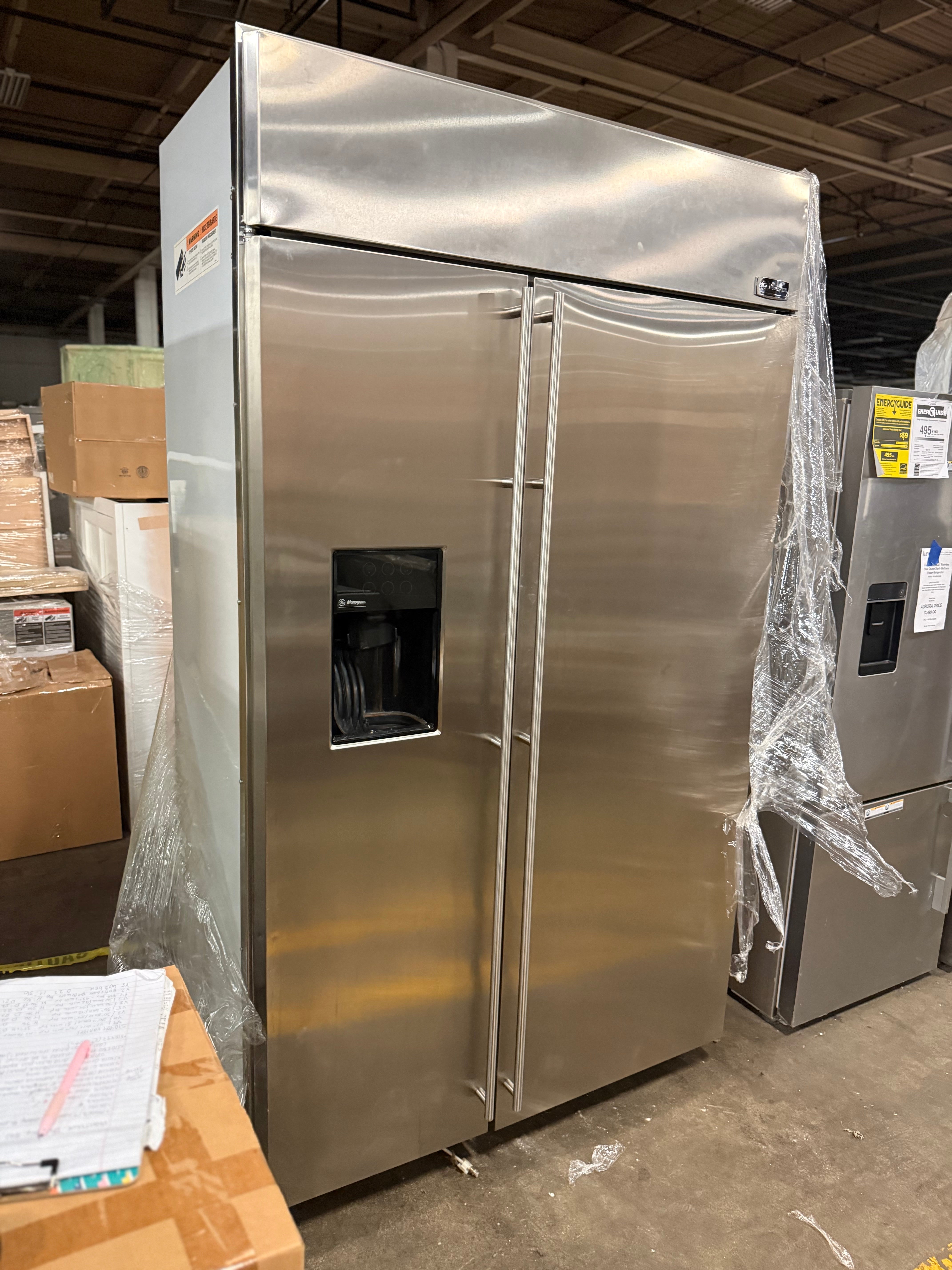 GE Monogram 48 inch built in side by side refrigerator ZISS480DRASS in stainless steel