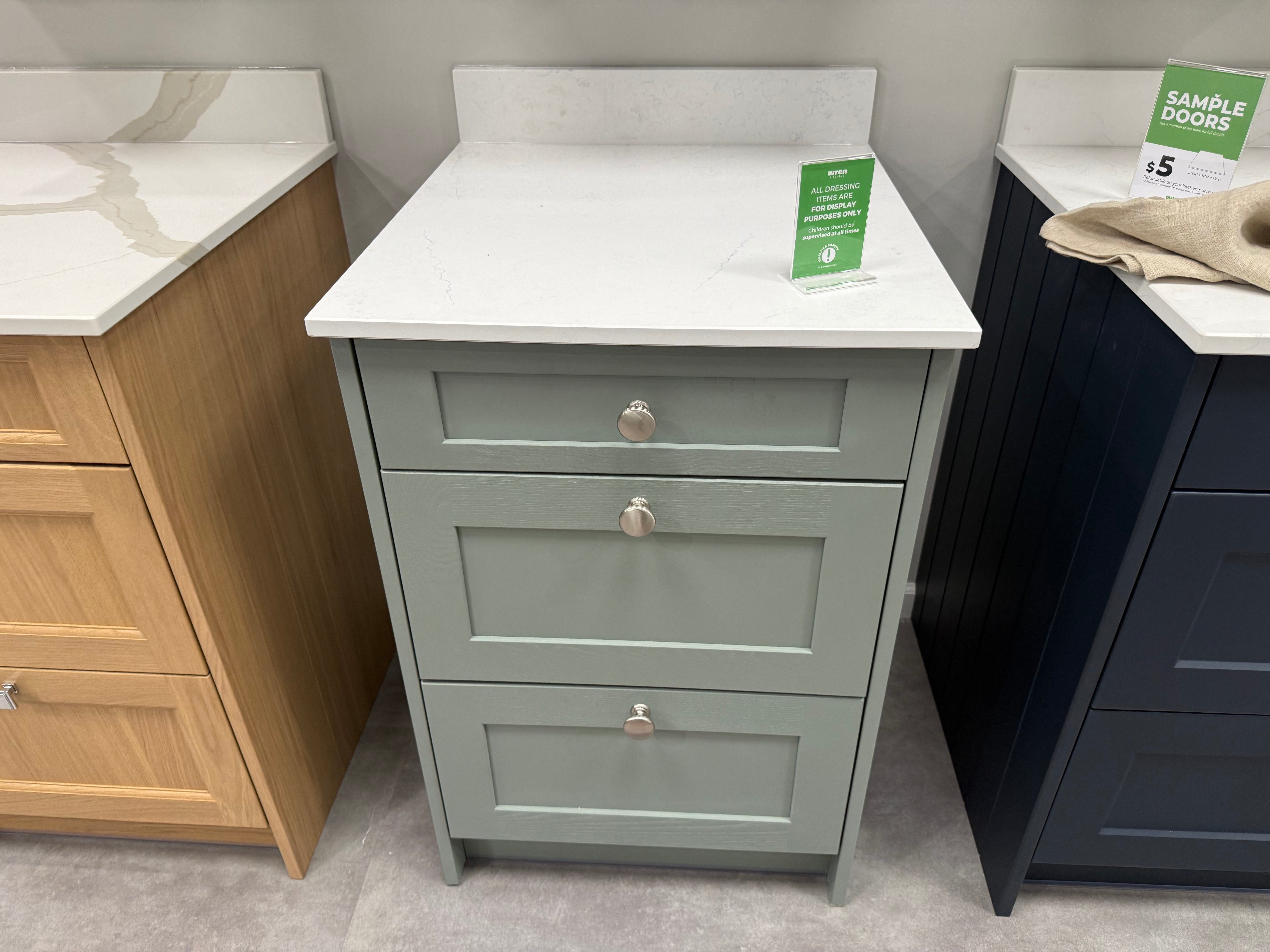 Shaker Timber White & Moss Green Base and Upper Cabinets