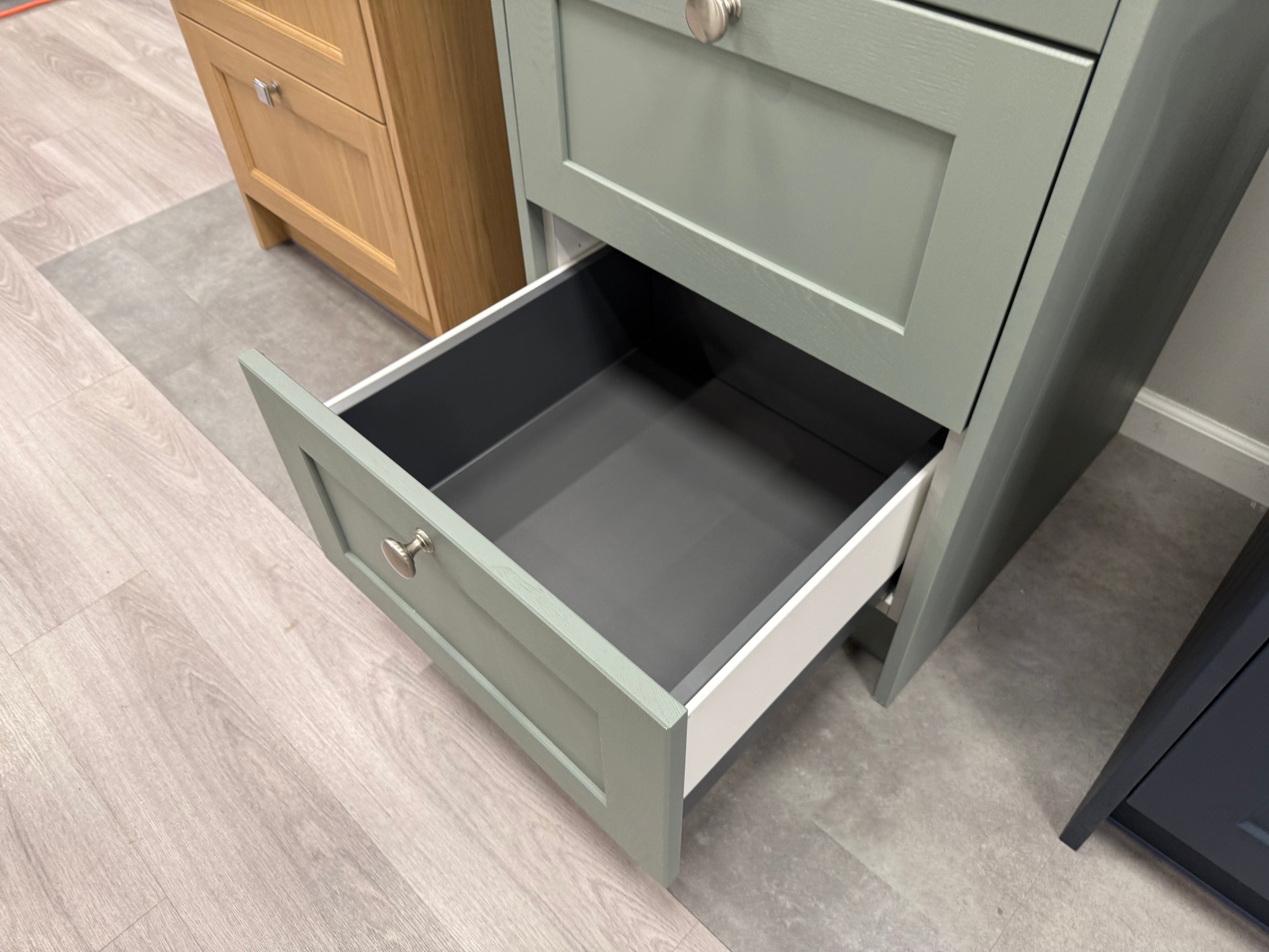 Shaker Timber White & Moss Green Base and Upper Cabinets