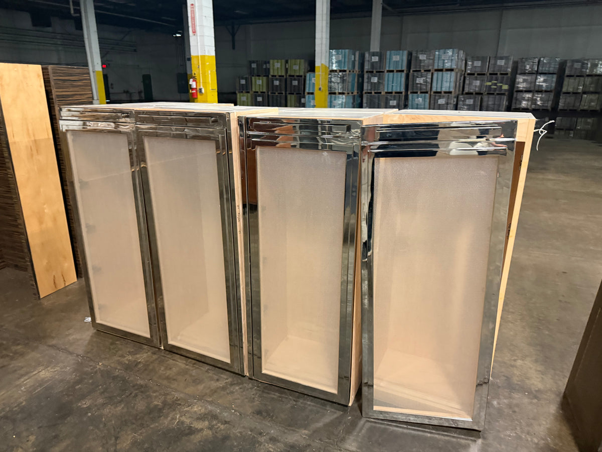 Metal Stainless and Frosted Glass Upper Cabinets