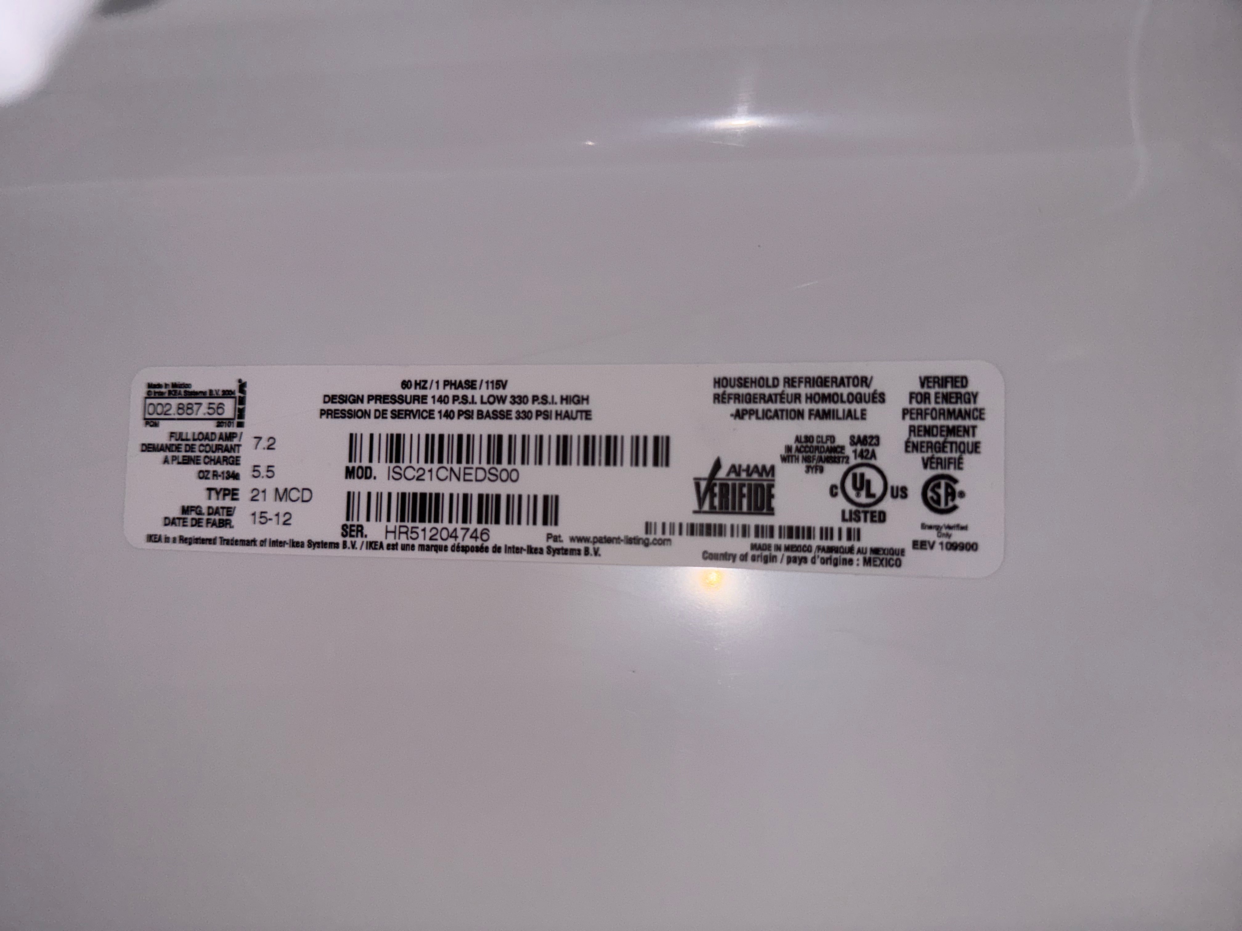 Whirlpool ISC21CNEDS00 33" Stainless Steel Side by Side Refrigerator