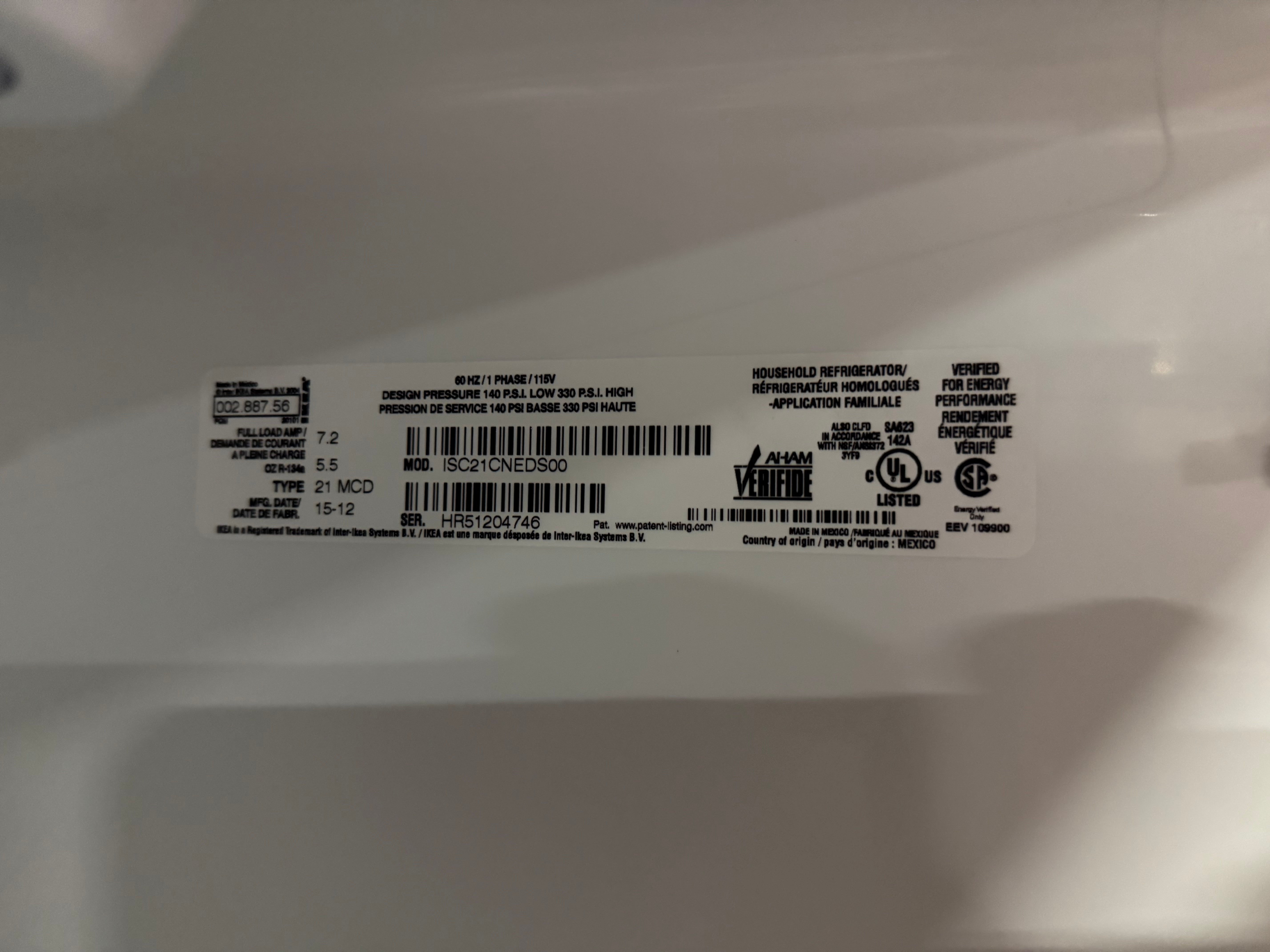Whirlpool ISC21CNEDS00 33" Stainless Steel Side by Side Refrigerator