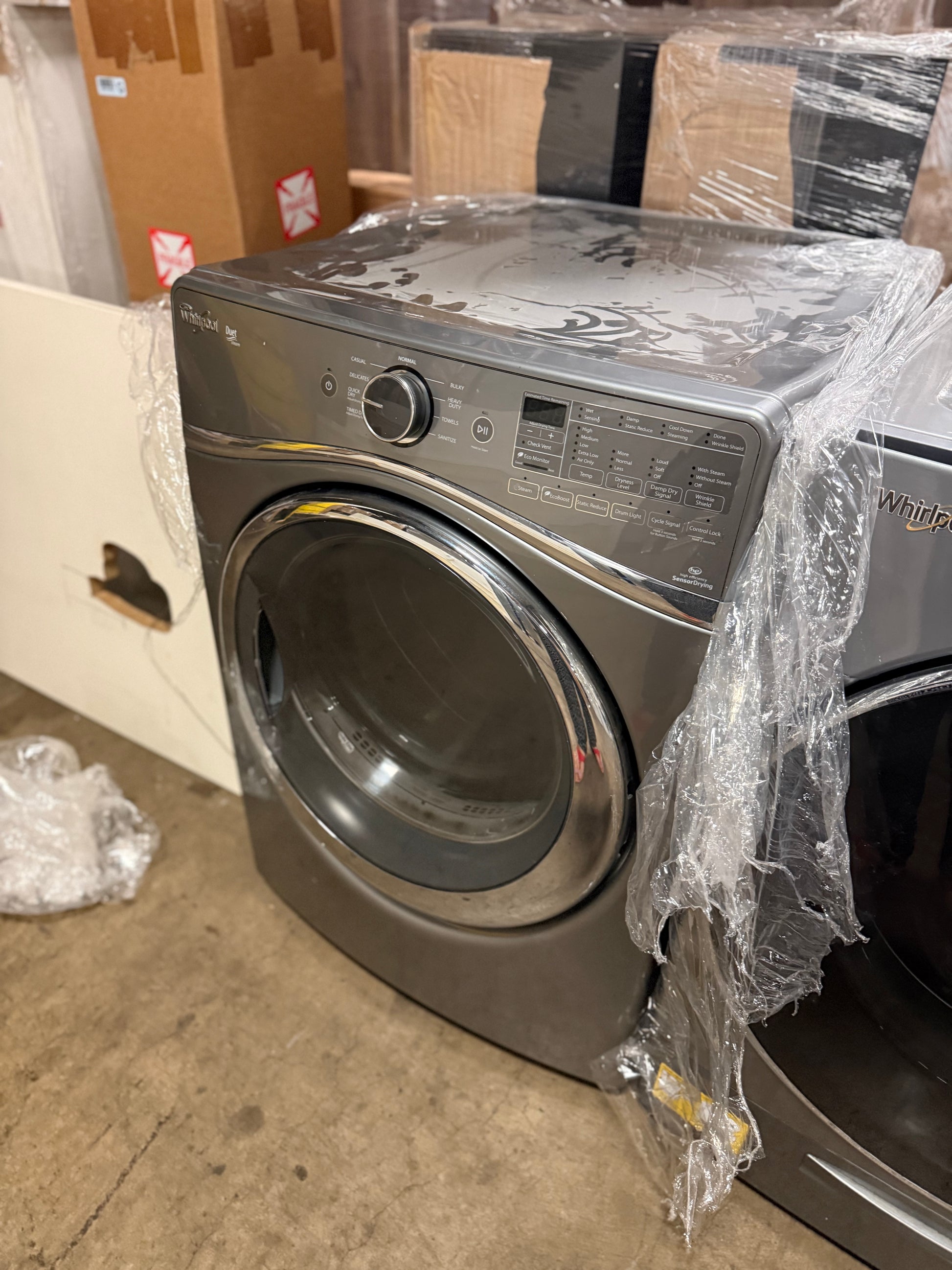 Whirlpool 27 inch front load gas smart dryer WGD97HEDC in Chrome Shadow