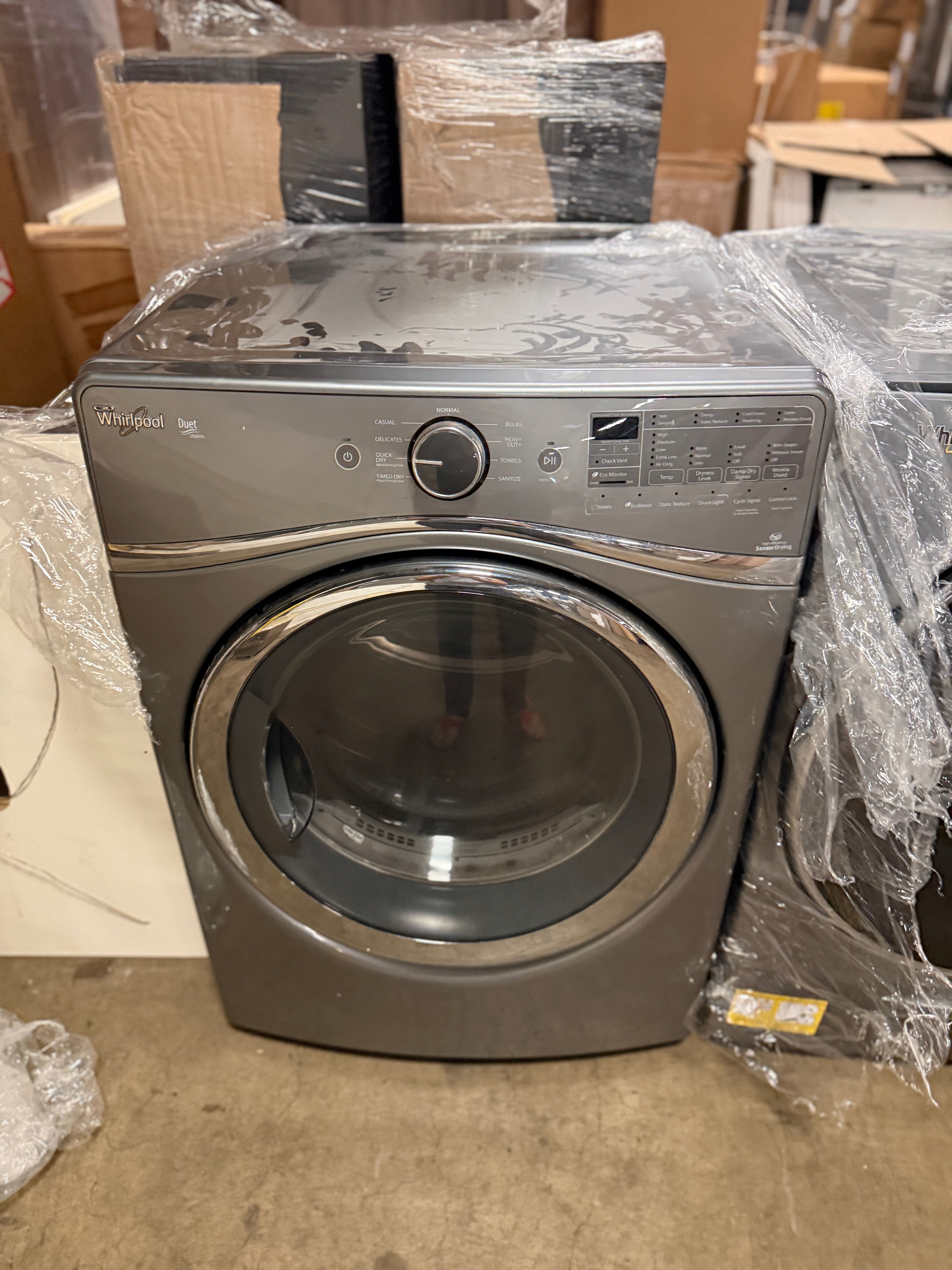 Whirlpool gas front load dryer with steam refresh and touch controls