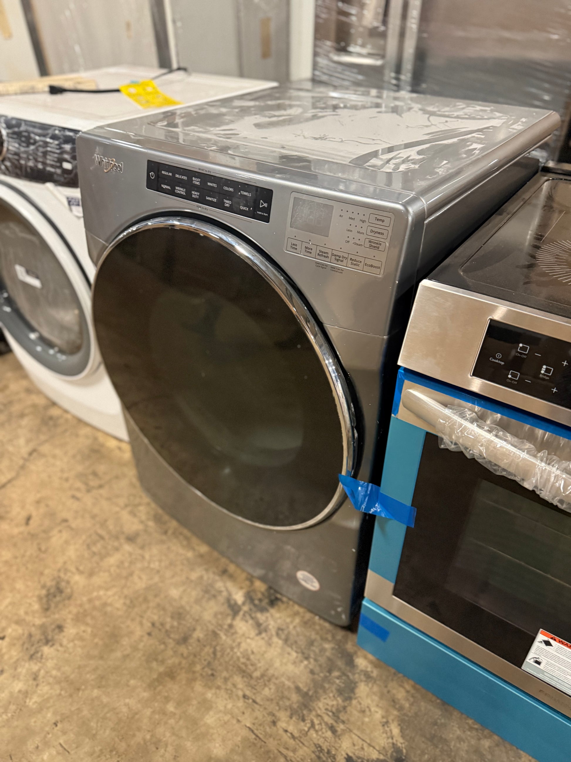 Whirlpool gas front load dryer with steam refresh and touch controls