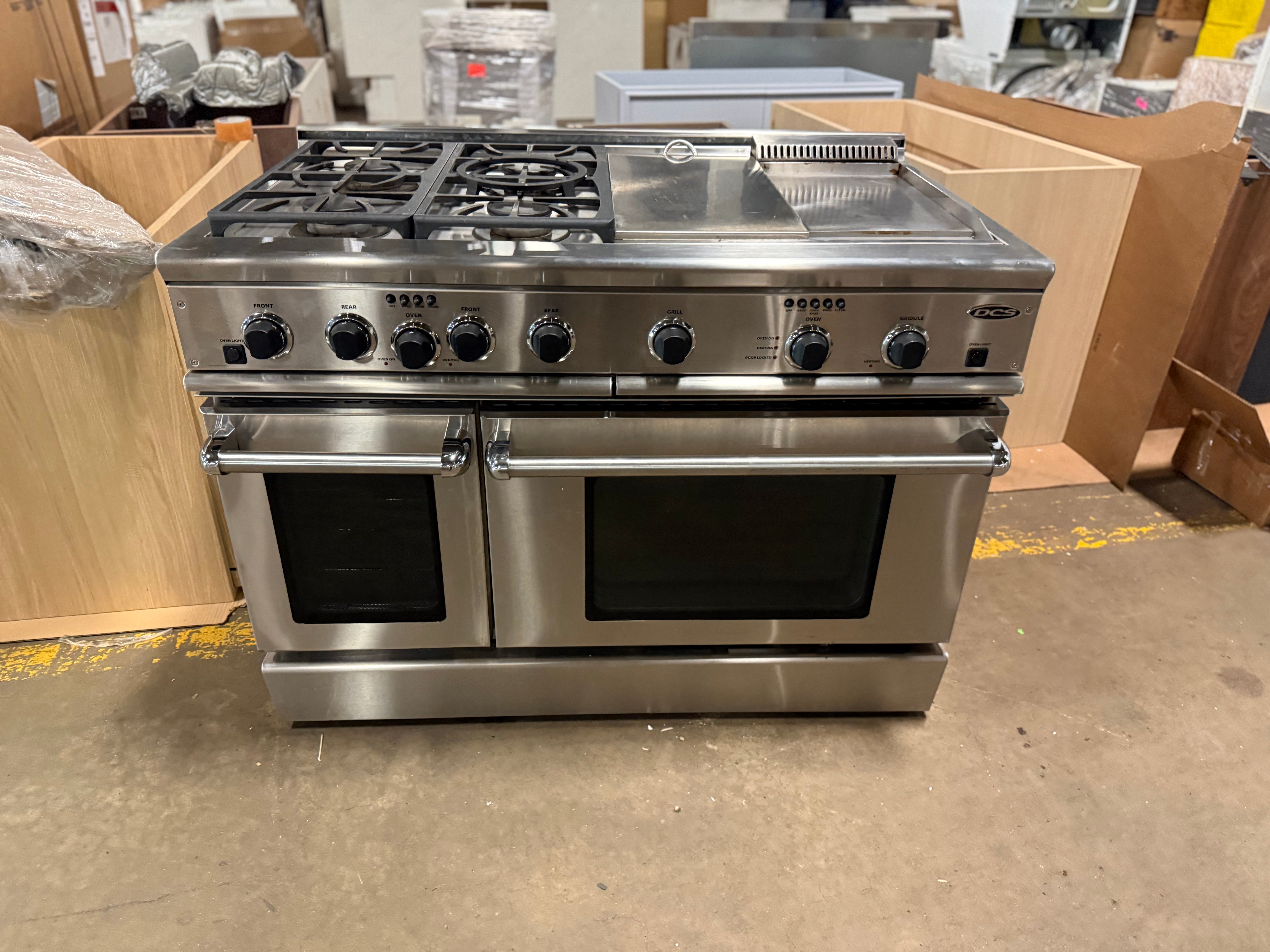 High-end commercial-style stainless steel 48 in DCS range with burners and grill