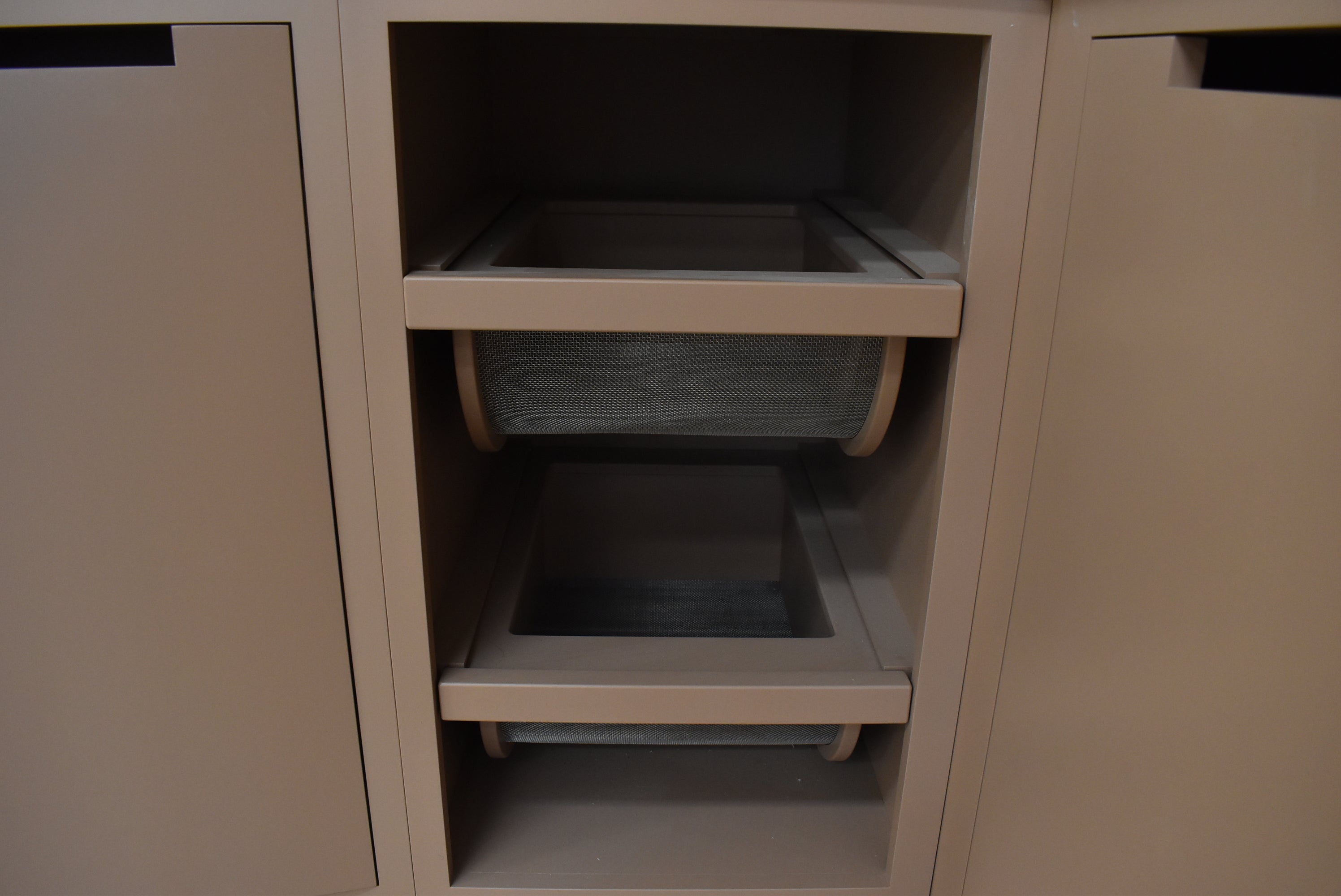 Plato Designer Custom Painted Pantry with Sensa Vancouver Quartzite