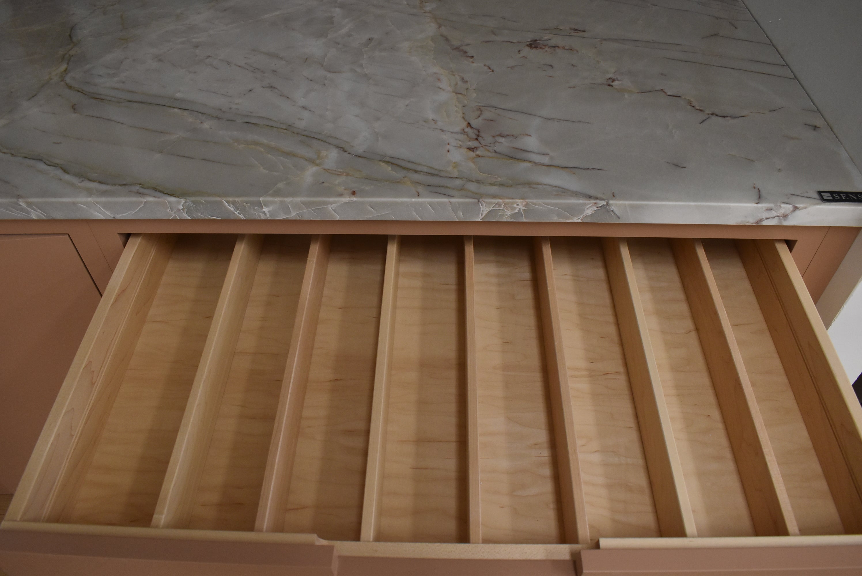 Plato Designer Custom Painted Pantry with Sensa Vancouver Quartzite