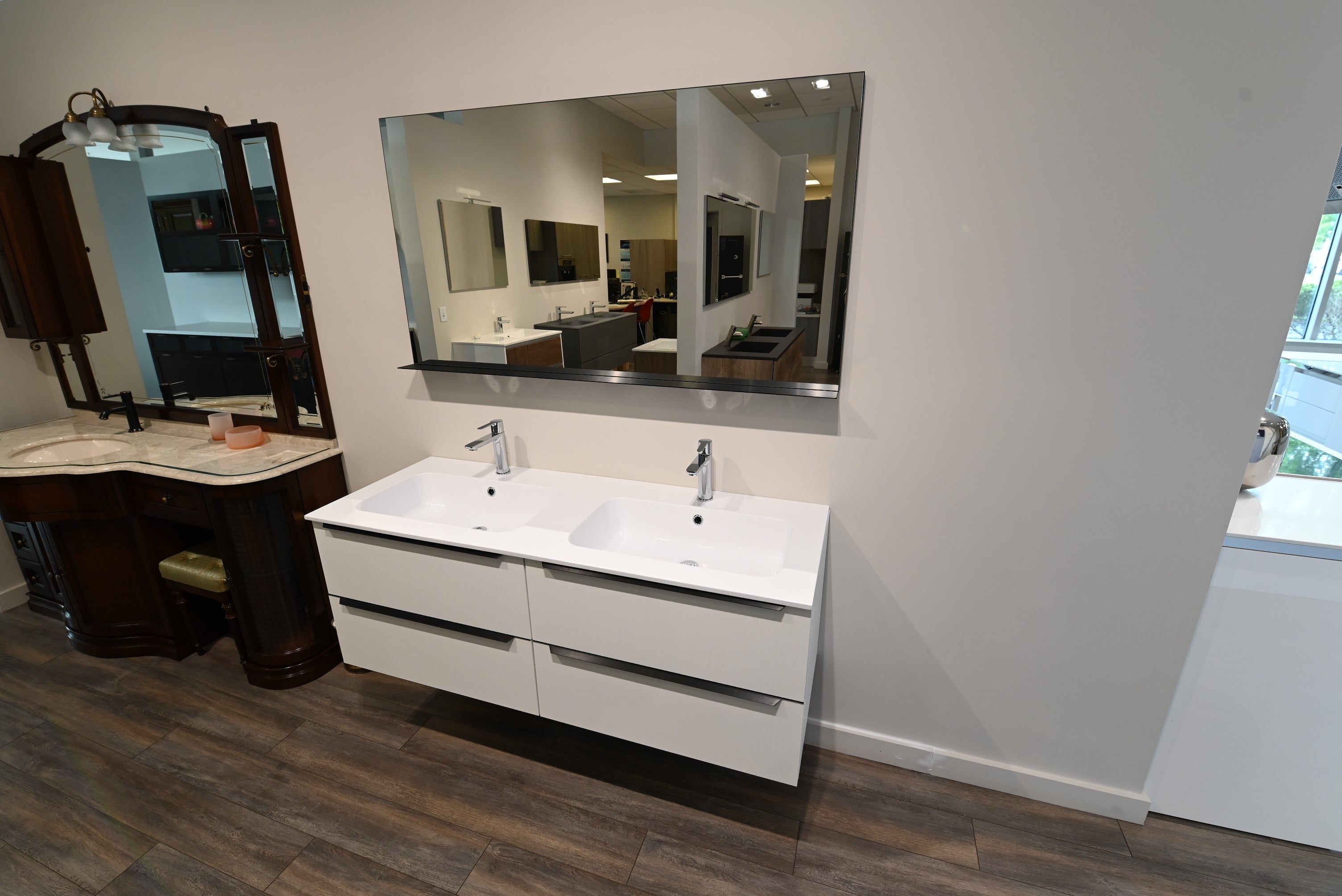 Modern 55.5" White Double Floating Vanity with Integrated Sinks