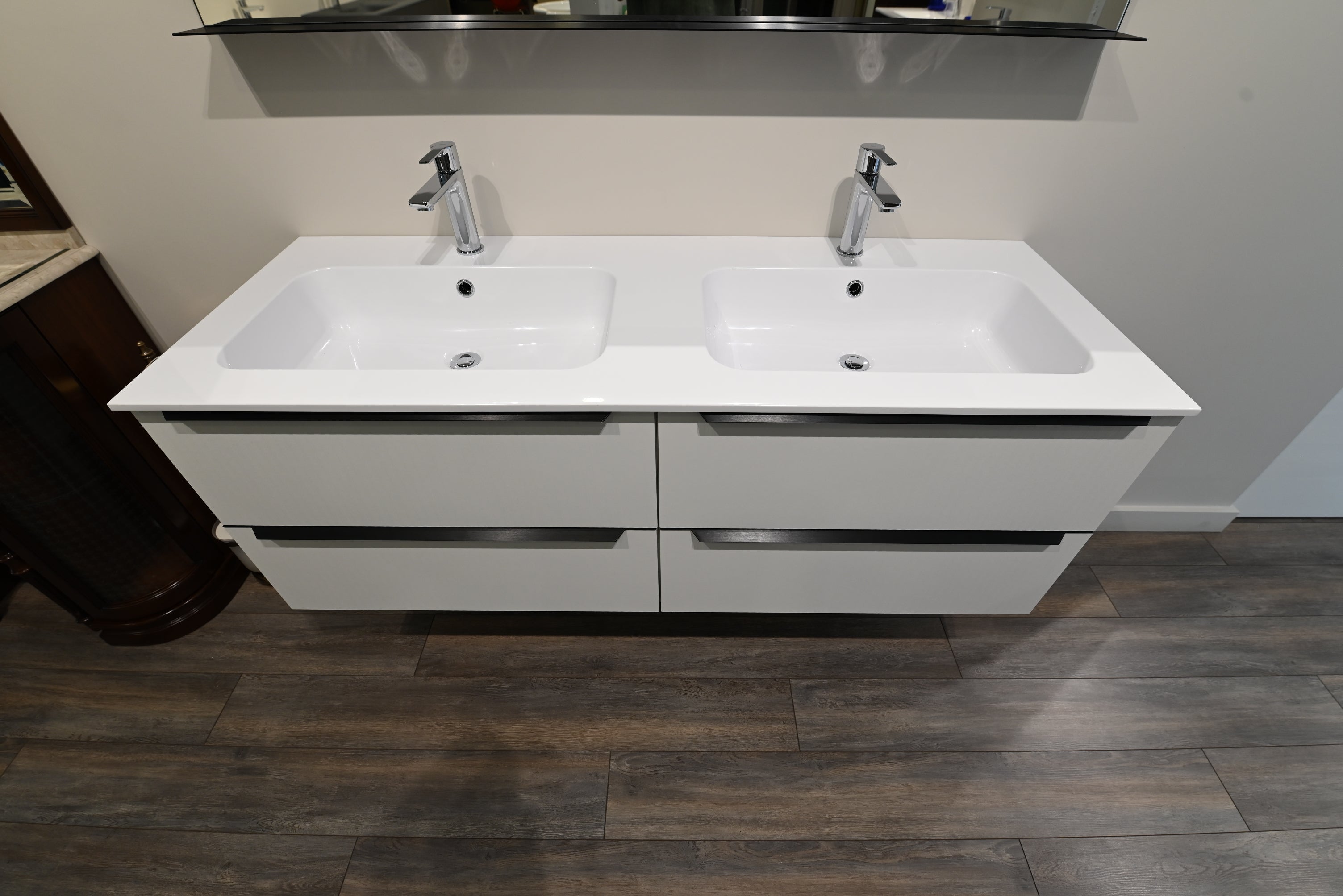 Modern 55.5" White Double Floating Vanity with Integrated Sinks