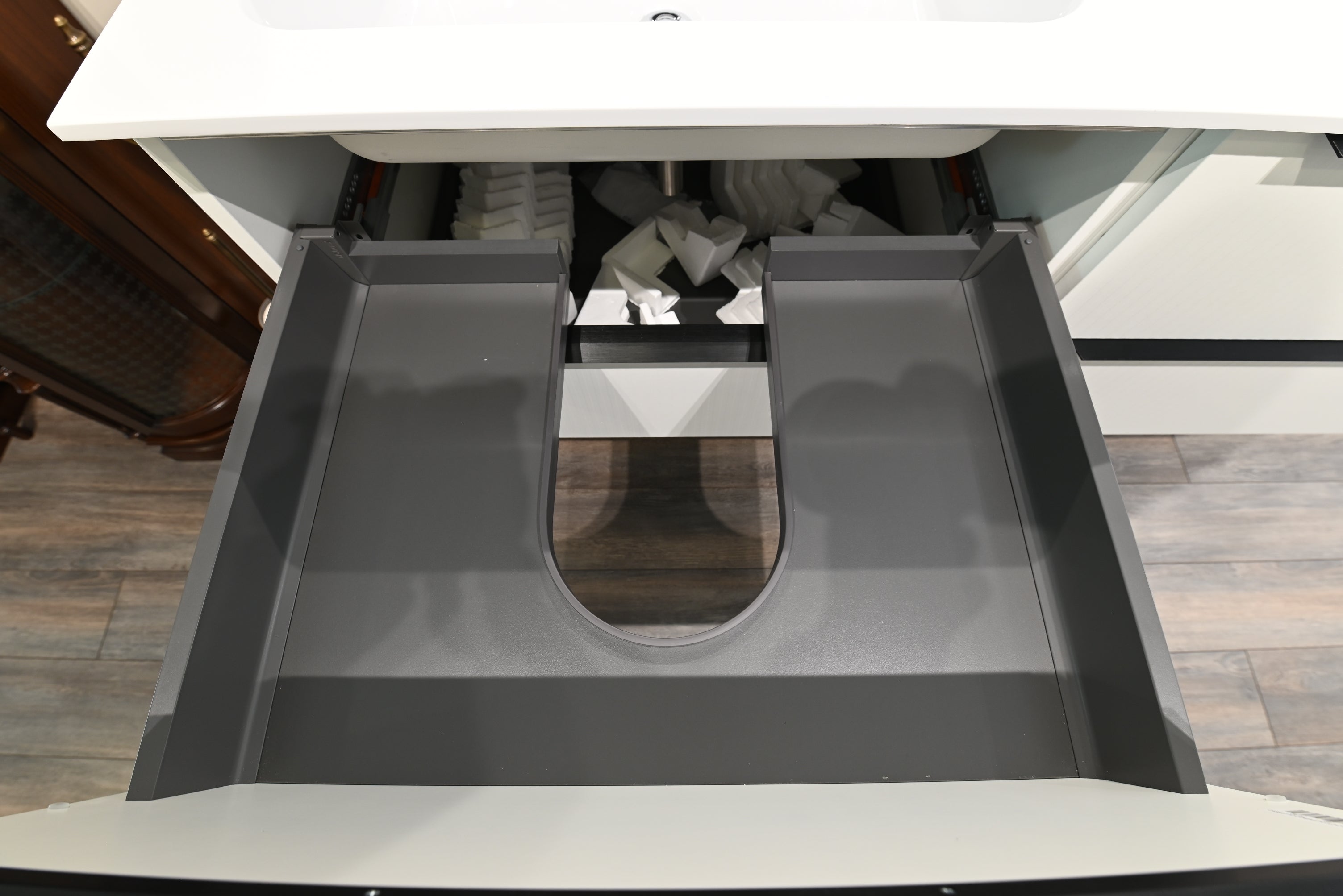 Modern 55.5" White Double Floating Vanity with Integrated Sinks