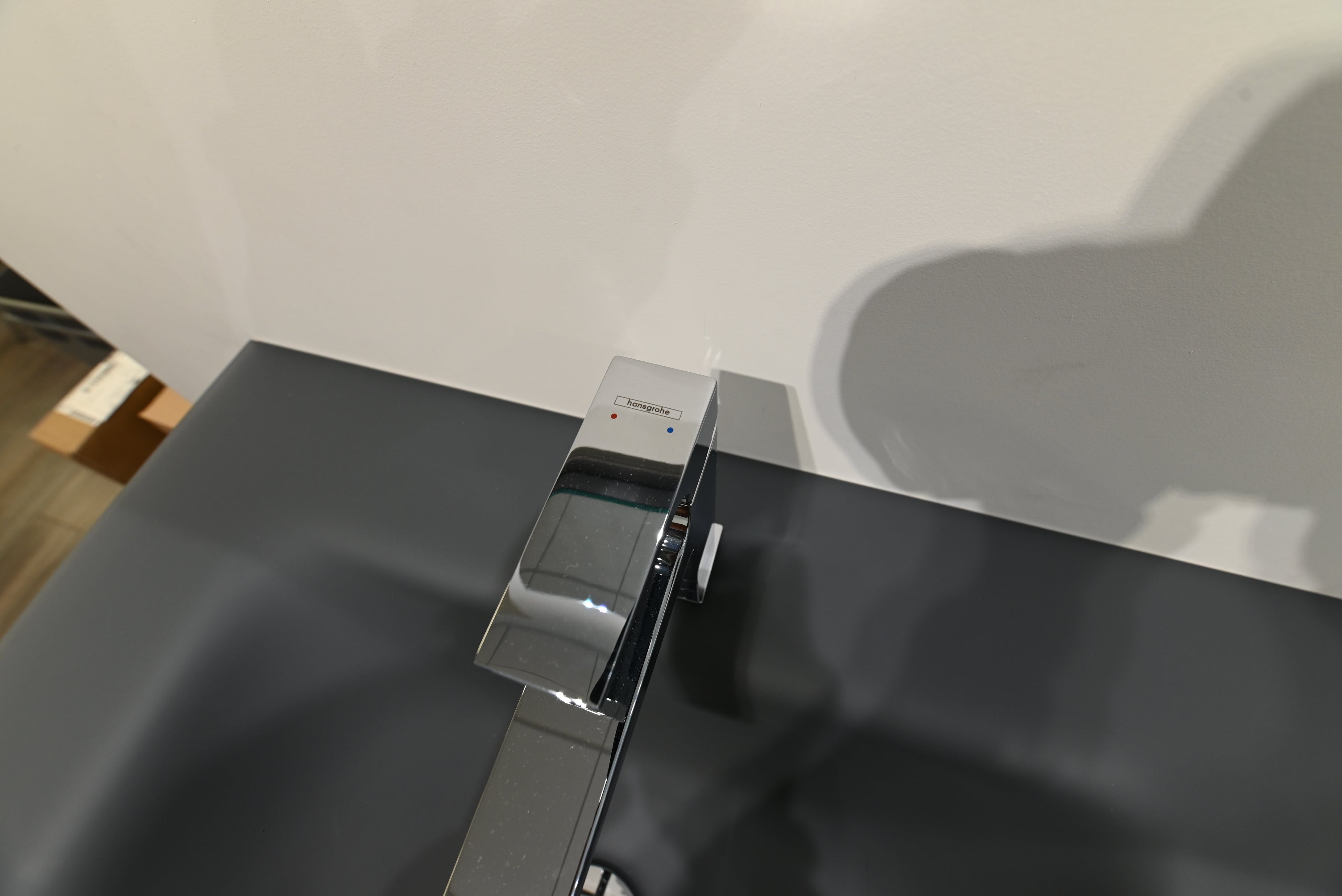 Modern 55.5" Grey Double Floating Vanity with Integrated Glass Top & Faucets