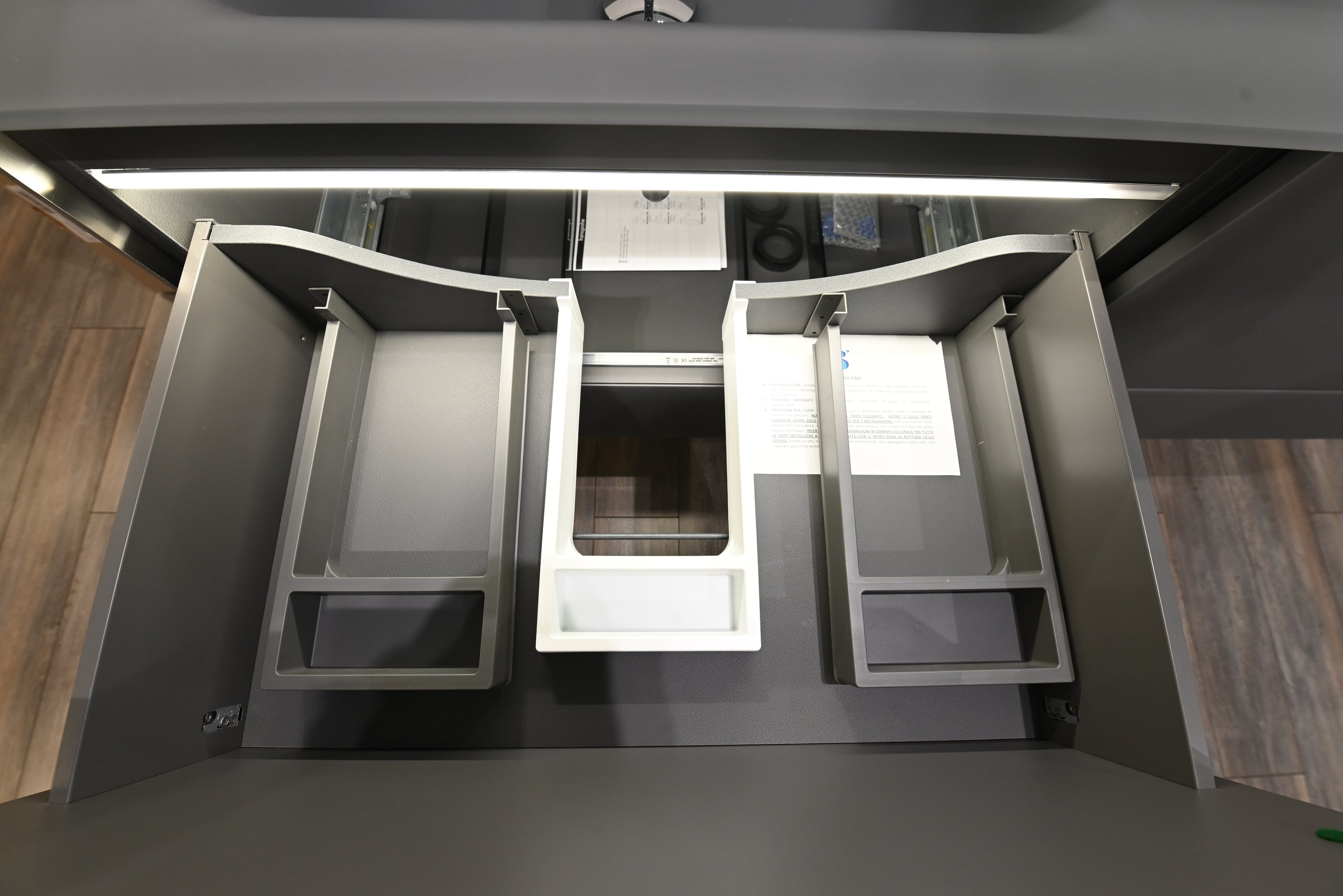 Modern 55.5" Grey Double Floating Vanity with Integrated Glass Top & Faucets