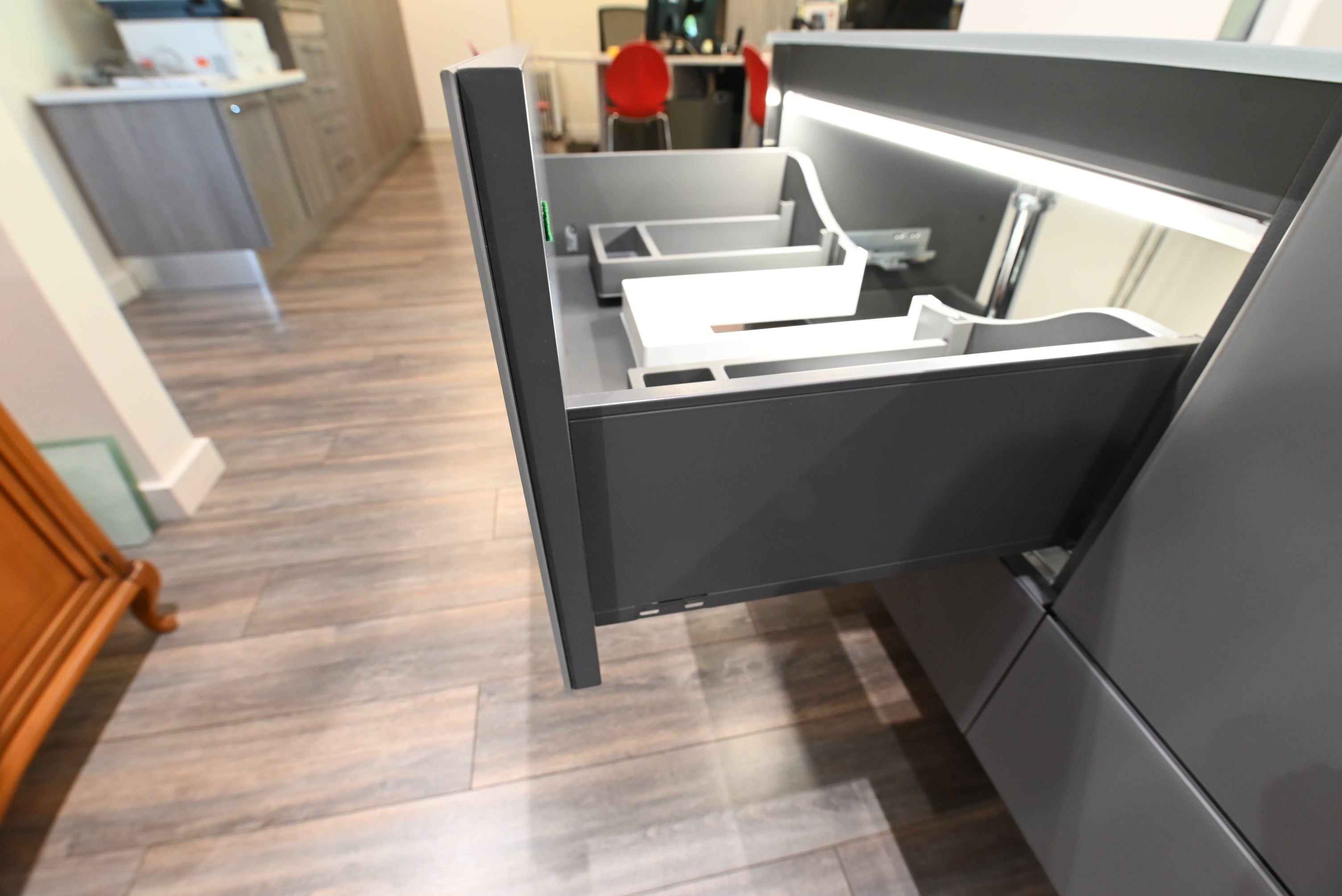 Modern 55.5" Grey Double Floating Vanity with Integrated Glass Top & Faucets