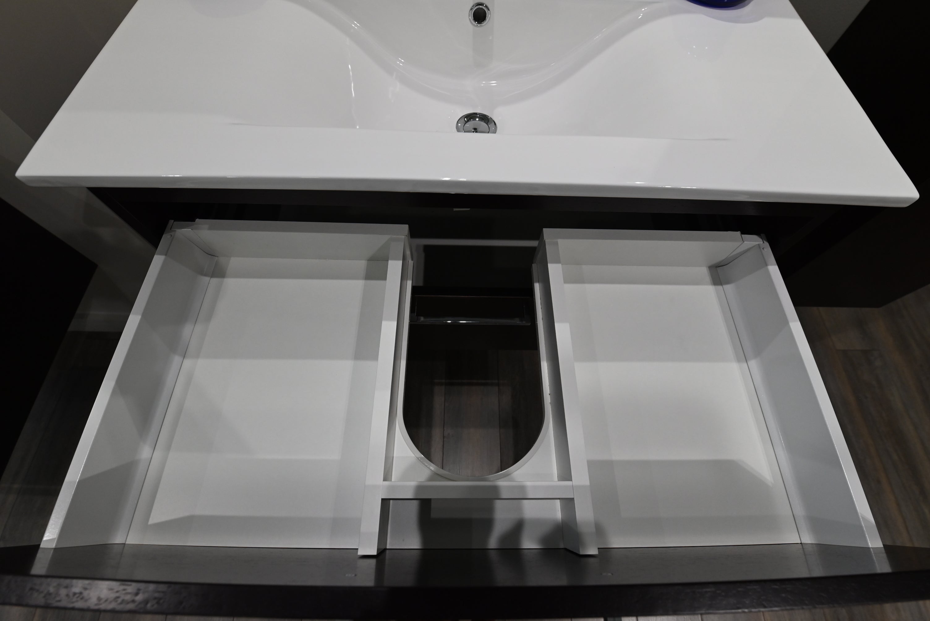 Wood Veneer 36" Single Floating Vanity & Column Integrated Sink Top