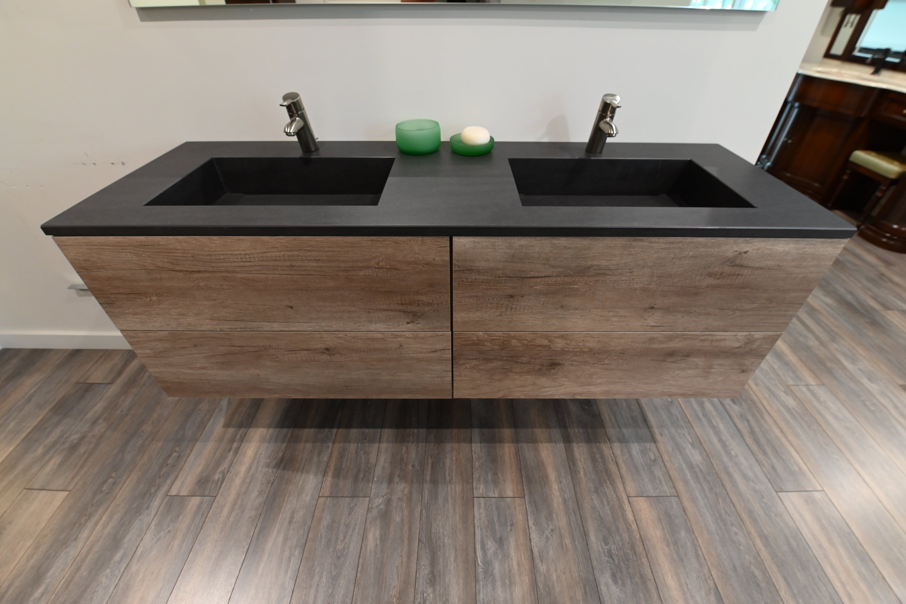 Modern Wood Finish 64" Two Drawer Double Floating Vanity