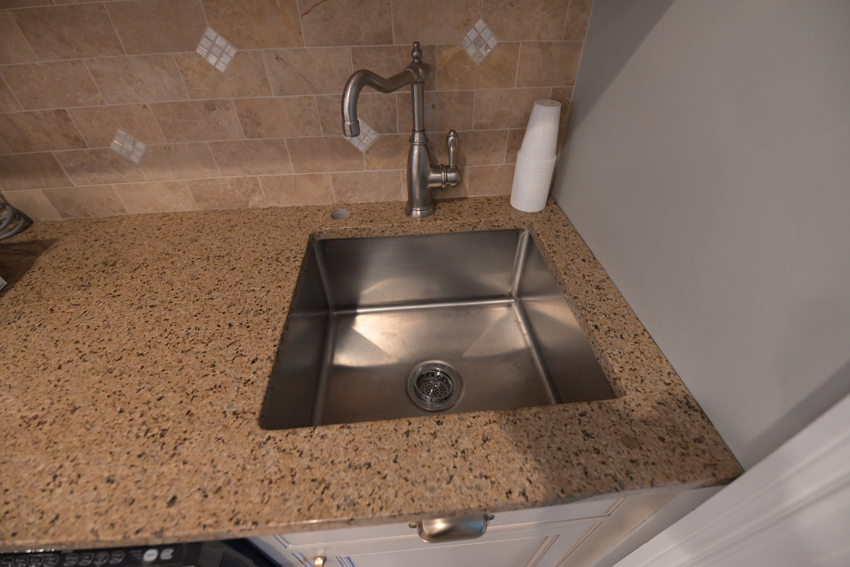 Omega Transitional Linen White Kitchen with Black Island